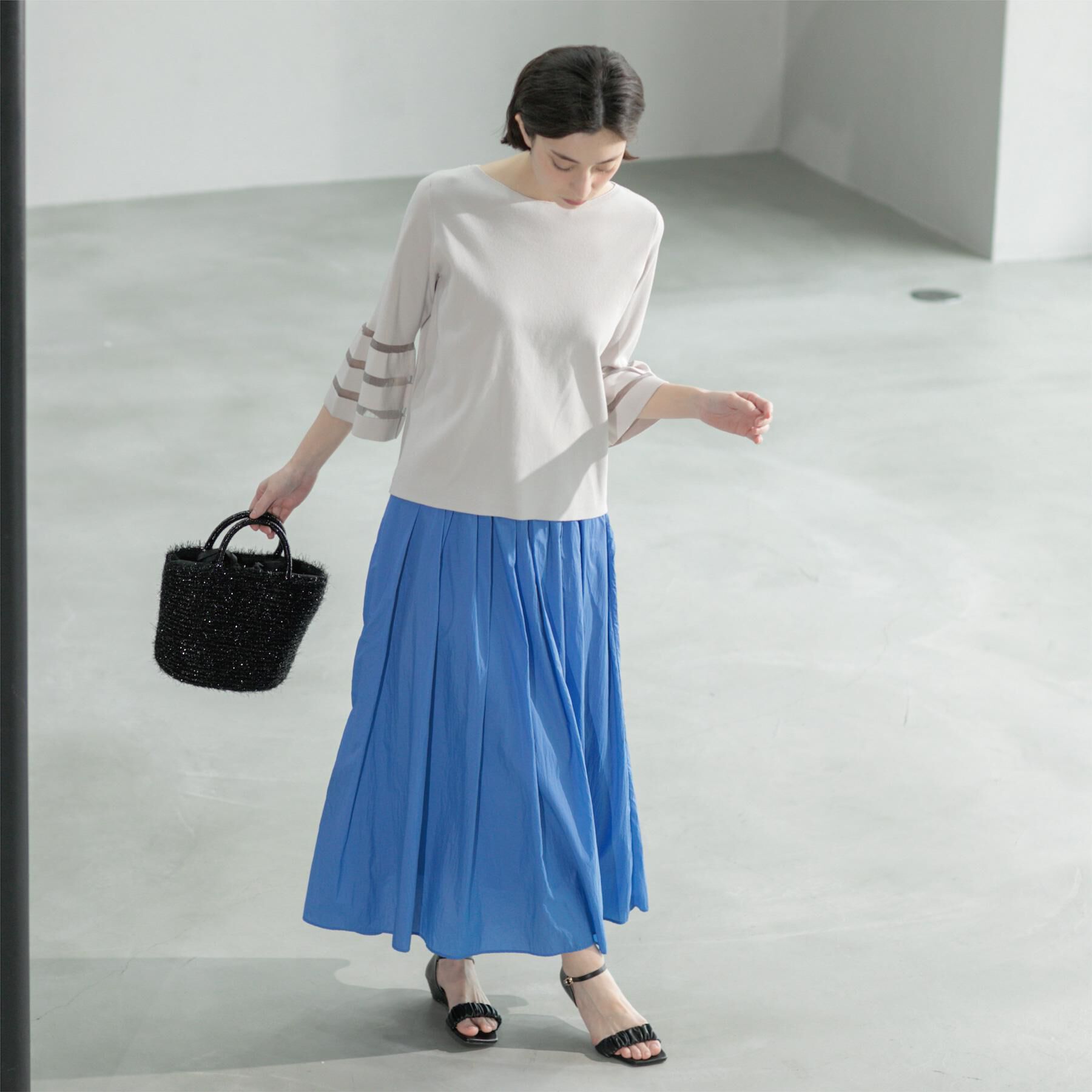 OPAQUE.CLIP「《6色展開》シアーボーダーフレアスリーブニット【洗濯機洗い可】」|ニット・セーター|