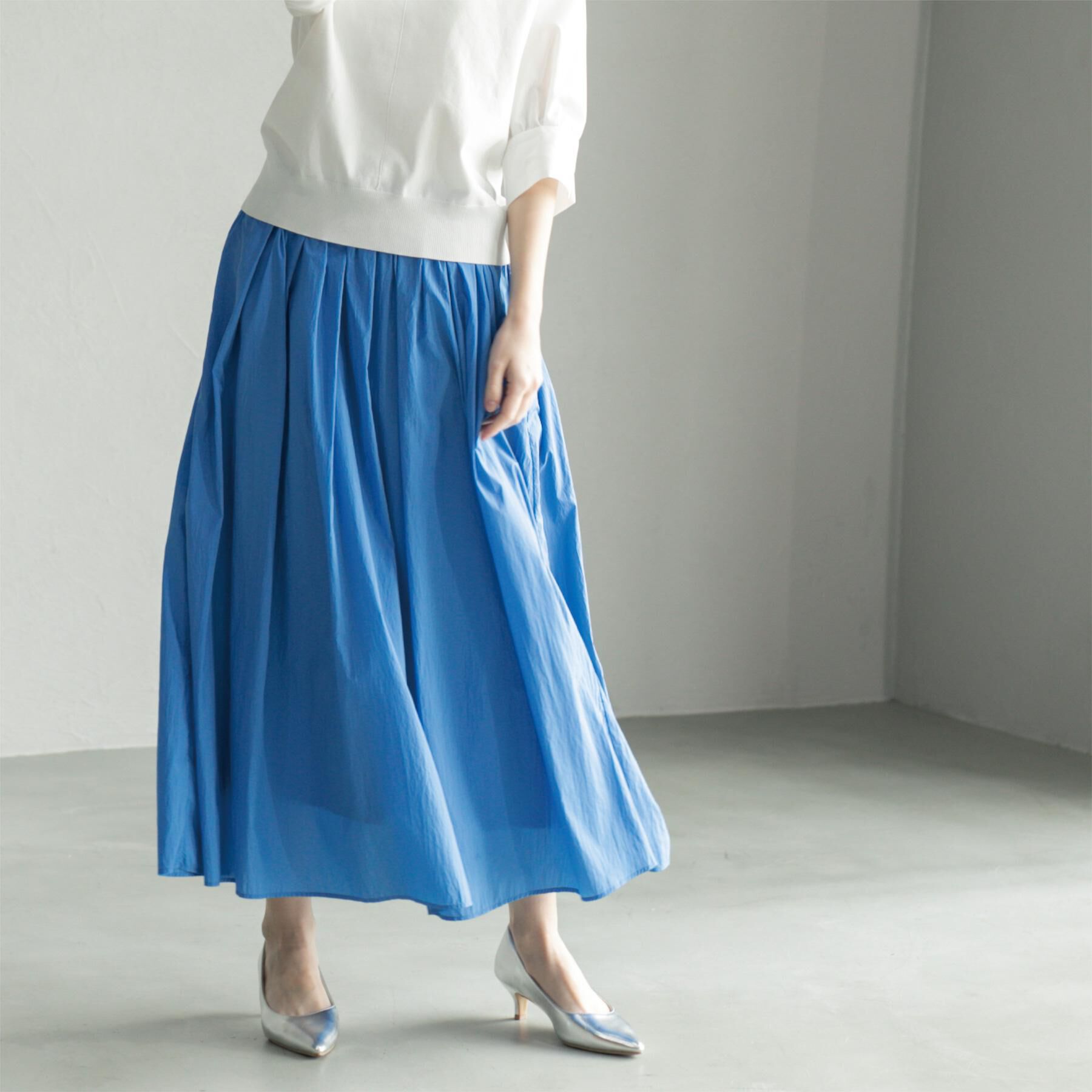 OPAQUE.CLIP「シアーヴィンテージイージーフレアスカート【洗濯機洗い可】」|スカート|ブルー(093)