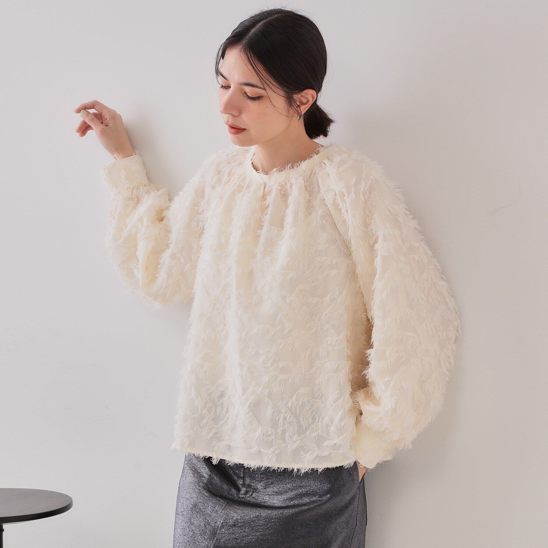 OPAQUE.CLIP「《VERY掲載》フリンジジャカードブラウス【洗濯機洗い可】」|シャツ・ブラウス|オフホワイト(003