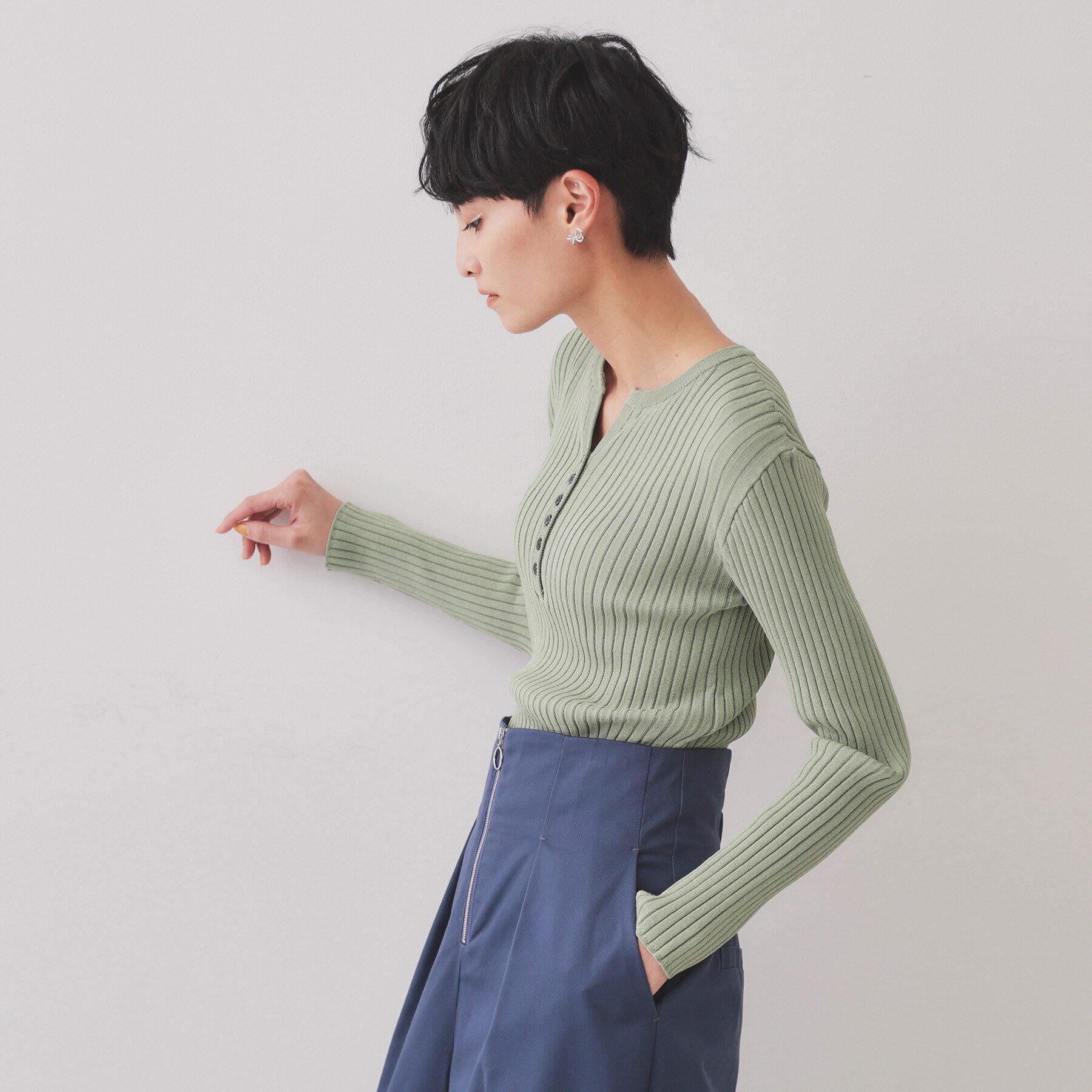 OPAQUE.CLIP「ヘンリーネックリブニット【洗濯機洗い可】」|ニット・セーター|