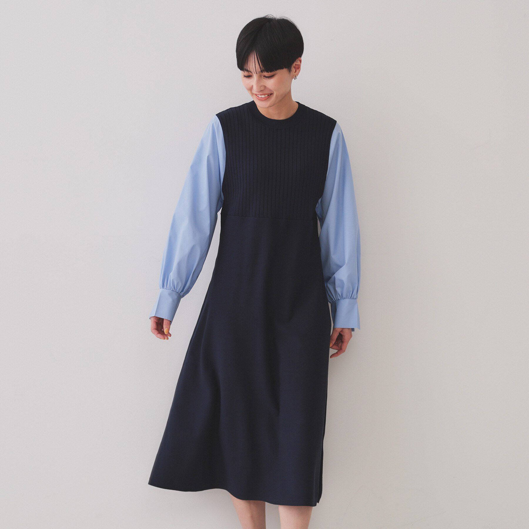 OPAQUE.CLIP「フハクスリーブドッキングニットワンピース【洗濯機洗い可/抗ピル】」|ワンピース|