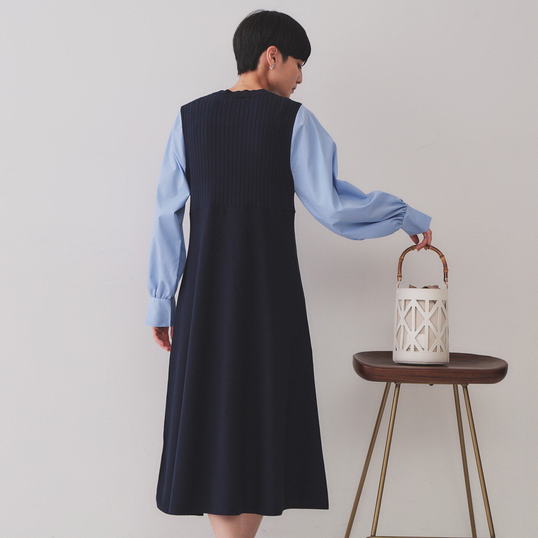 OPAQUE.CLIP「フハクスリーブドッキングニットワンピース【洗濯機洗い可/抗ピル】」|ワンピース|