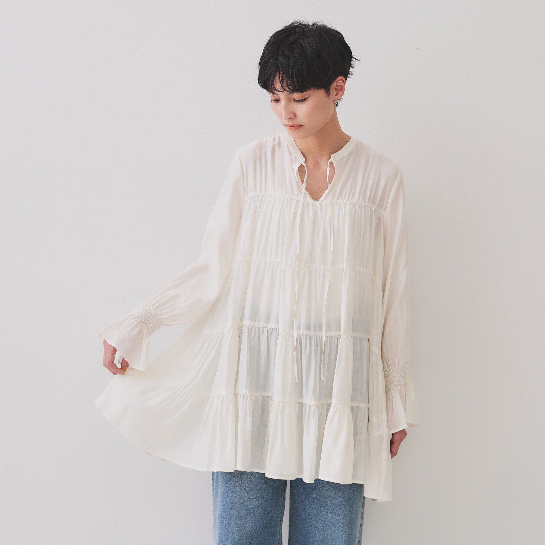 OPAQUE.CLIP「ティアードチュニックブラウス【洗濯機洗い可】」|チュニック|
