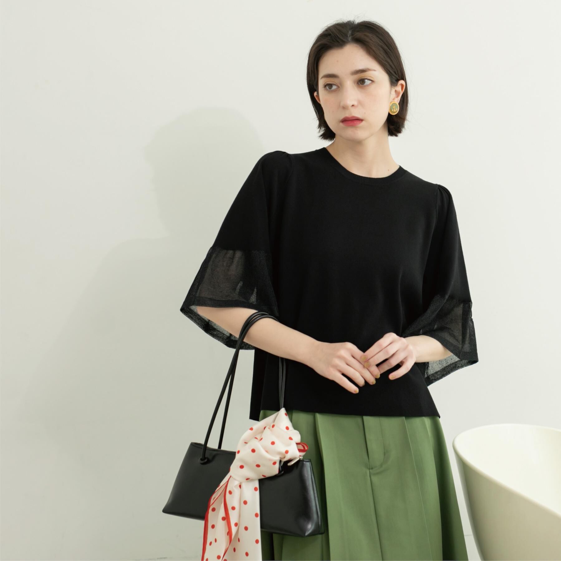 OPAQUE.CLIP「《5色展開》シアーフレアスリーブニット【洗濯機洗い可】」|ニット・セーター|