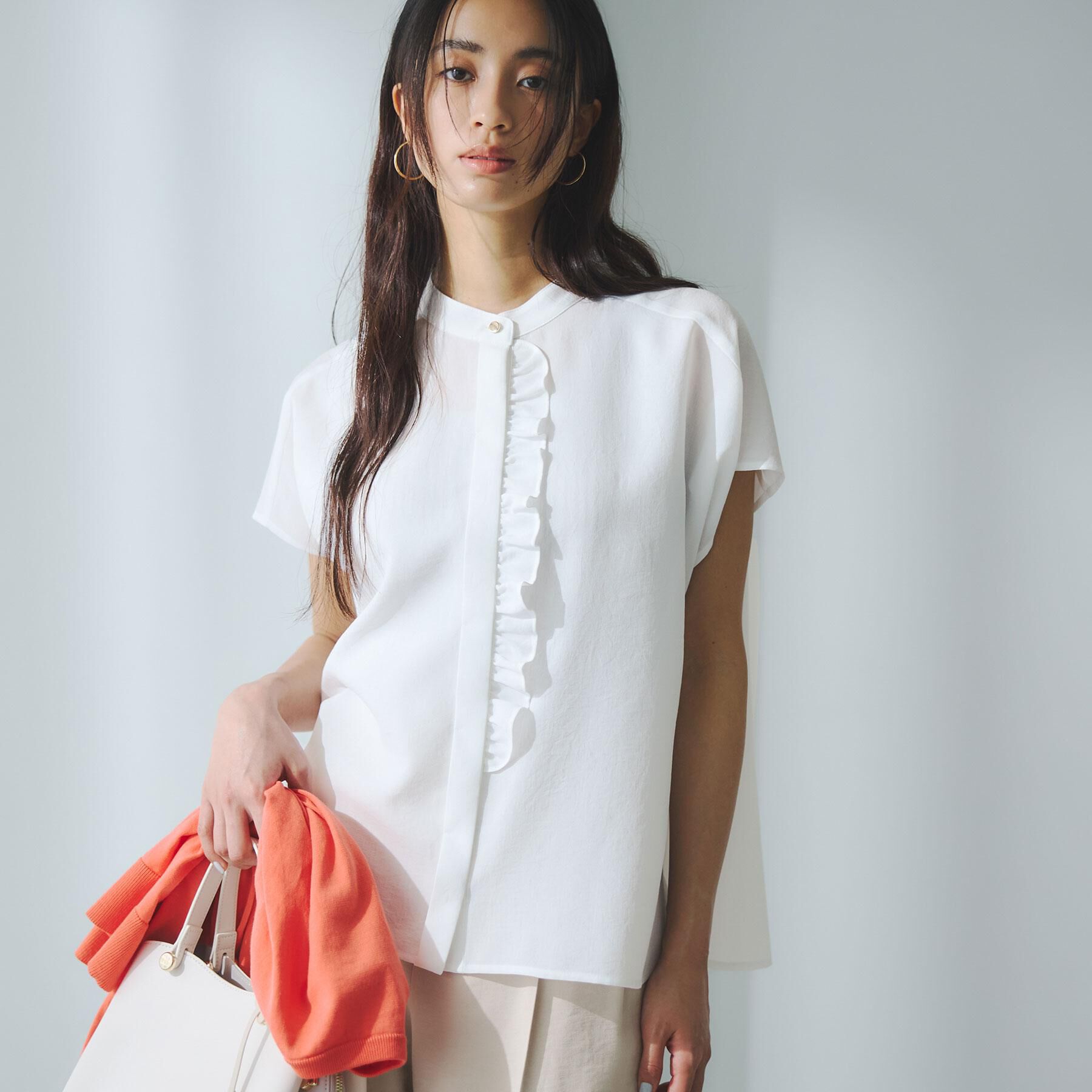 OPAQUE.CLIP「リネンライクフロントフリルブラウス【洗濯機洗い可/吸水速乾/接触冷感】」|シャツ・ブラウス|