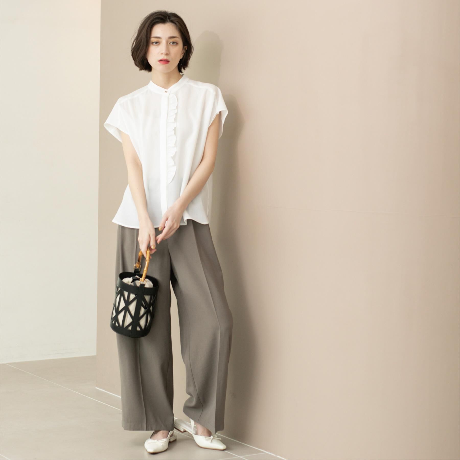 OPAQUE.CLIP「リネンライクフロントフリルブラウス【洗濯機洗い可/吸水速乾/接触冷感】」|シャツ・ブラウス|