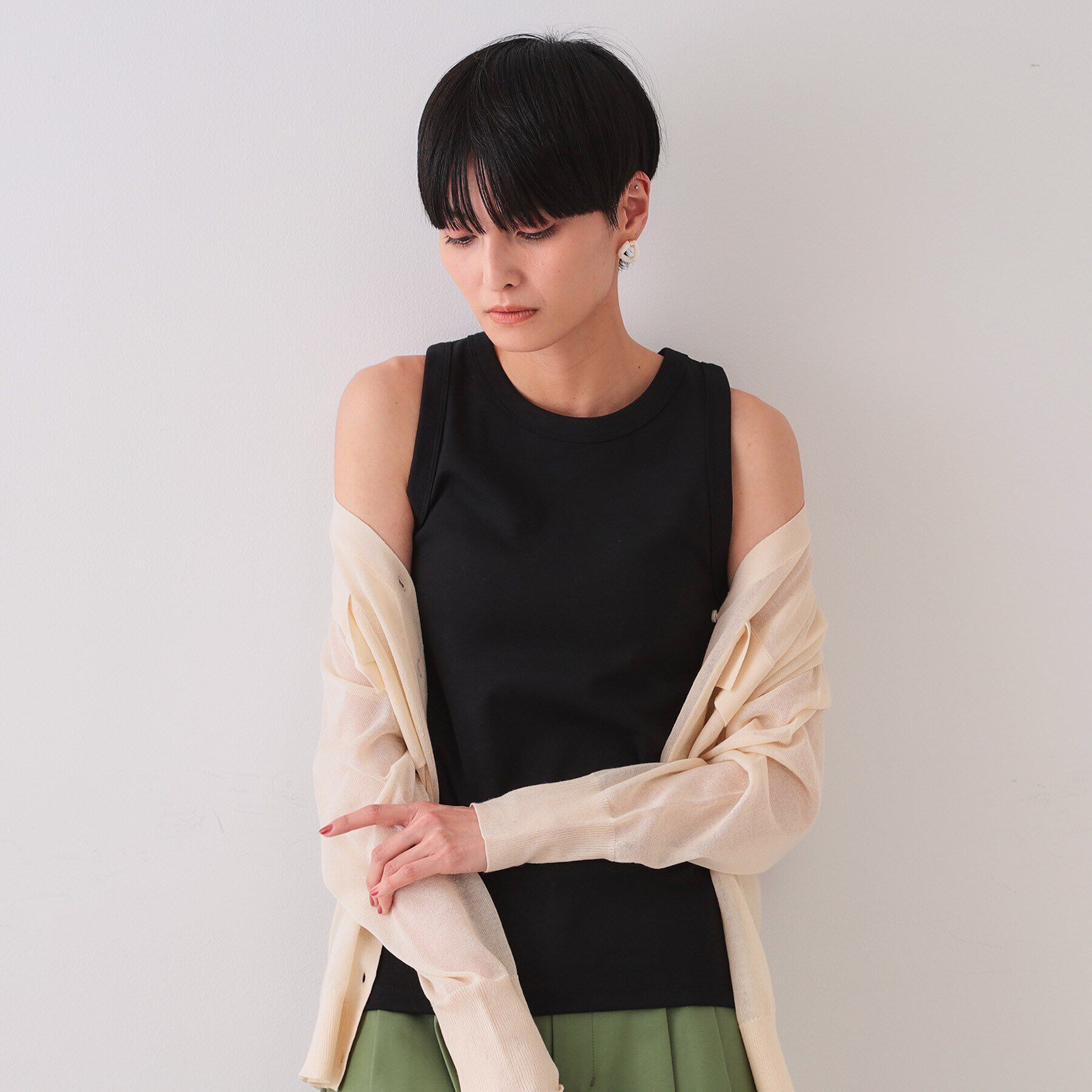 OPAQUE.CLIP「フライスアメリカンスリーブタンクトップ」|キャミソール|ブラック(019)