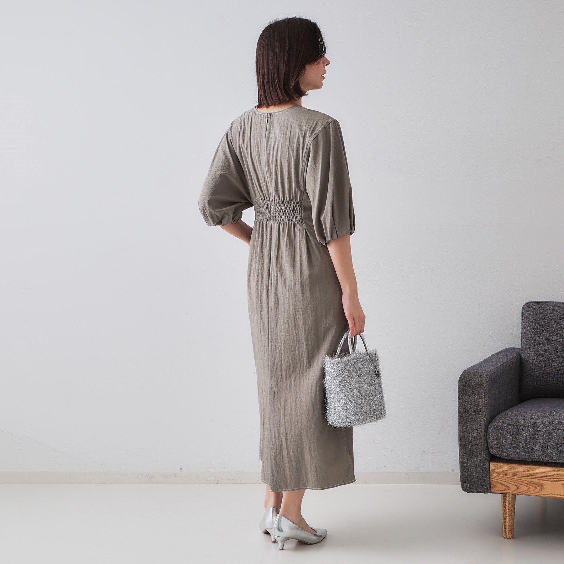 OPAQUE.CLIP「配色ボリュームタックスリーブワンピース【洗濯機洗い可】」|ワンピース|