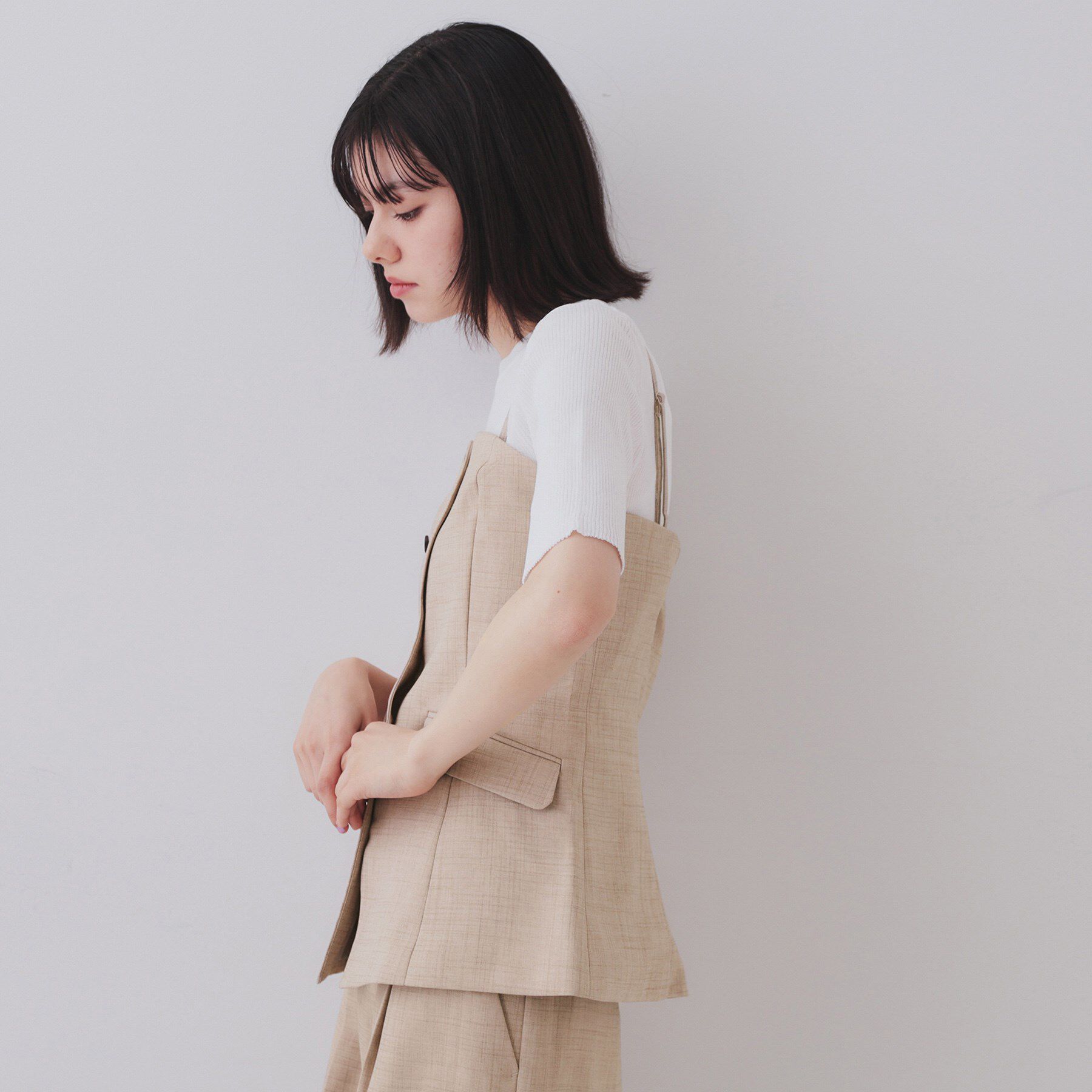 OPAQUE.CLIP「メランジビスチェ風ジレ/セットアップ対応可【洗濯機洗い可】」|ベスト・ジレ|