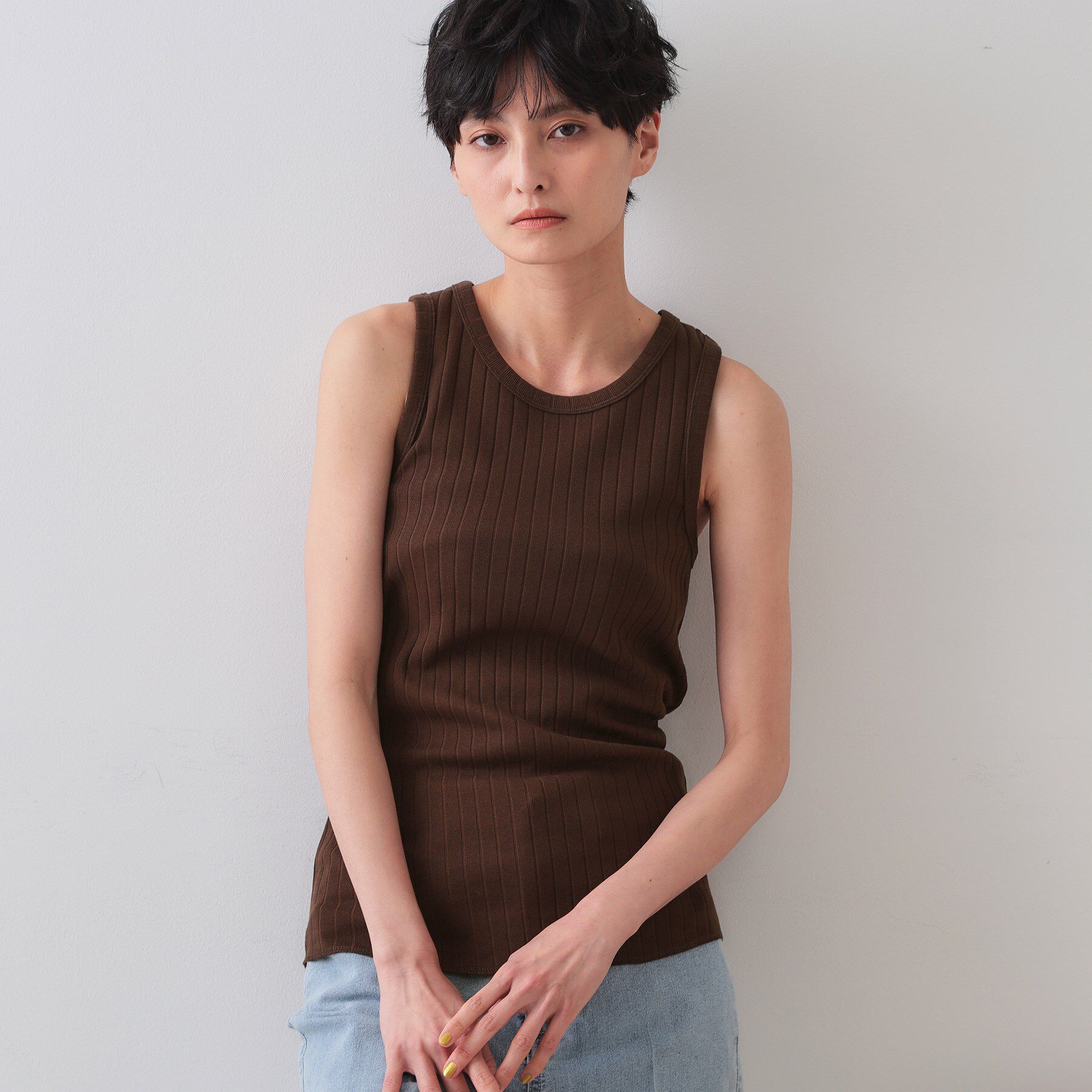 OPAQUE.CLIP「ワイドリブタンクトップ【洗濯機洗い可】」|キャミソール|ブラウン(043)
