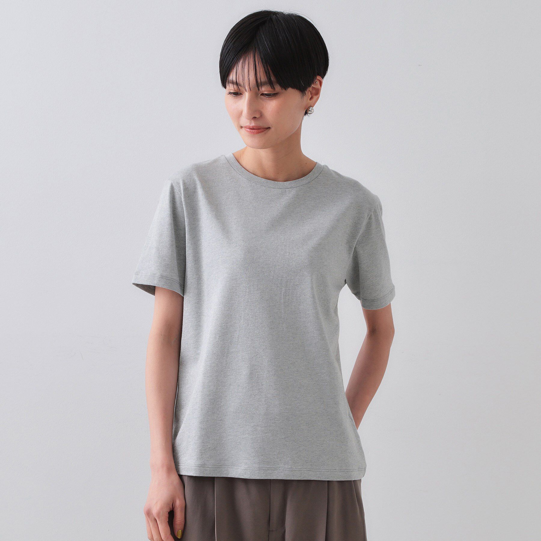 OPAQUE.CLIP「ラメベーシックTシャツ【洗濯機洗い可】」|Tシャツ・カットソー|