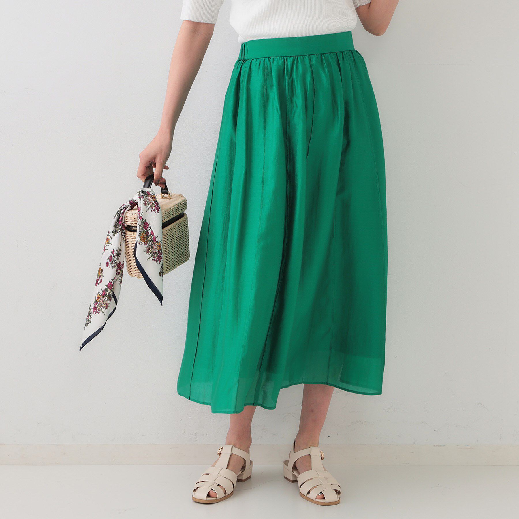 OPAQUE.CLIP「シアーピンタックフレアスカート【洗濯機洗い可】」|スカート|グリーン(022)