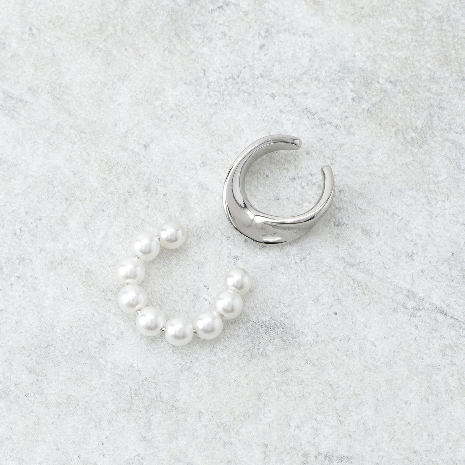 OPAQUE.CLIP「フェイクパール メタル セットイヤーカフ」|イヤリング|シルバー(006)