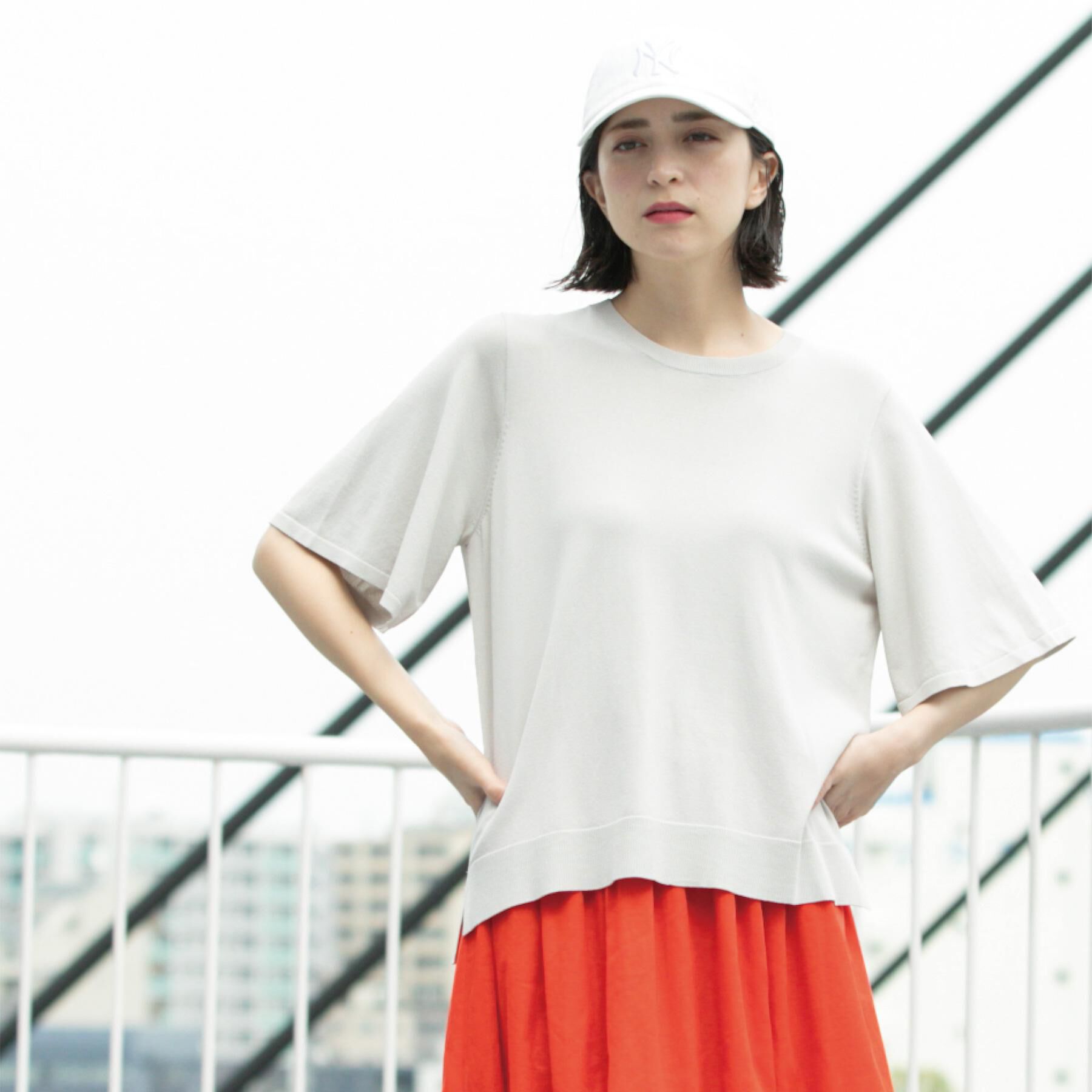 OPAQUE.CLIP「《6色展開/S-LLサイズ》フレアスリーブニット【UV/接触冷感/抗ピル/洗濯機洗い可】」|ニット・セーター|