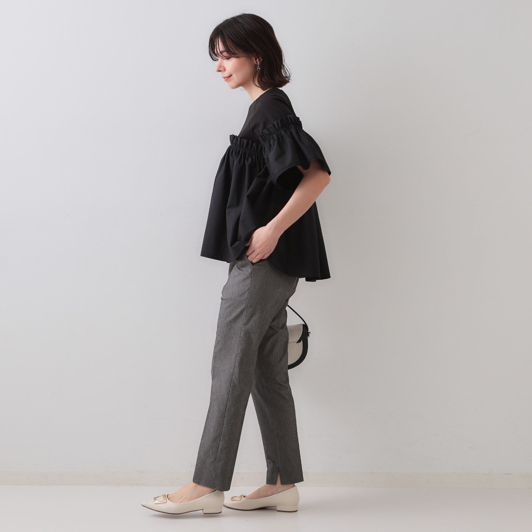 OPAQUE.CLIP「ギャザーフリルドッキングカットソー【洗濯機洗い可】」|Tシャツ・カットソー|