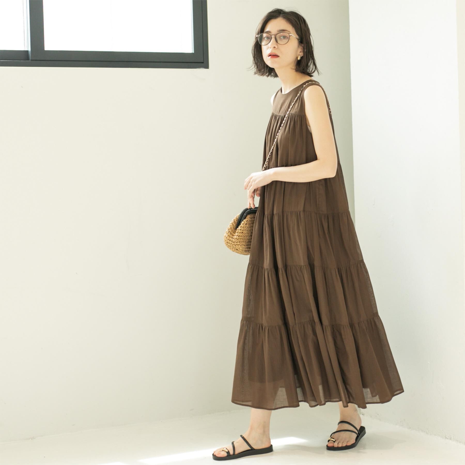 OPAQUE.CLIP「《Can Cam掲載》ティアードマキシドレス/オーガニックコットン混【洗濯機洗い可】」|ワンピース|