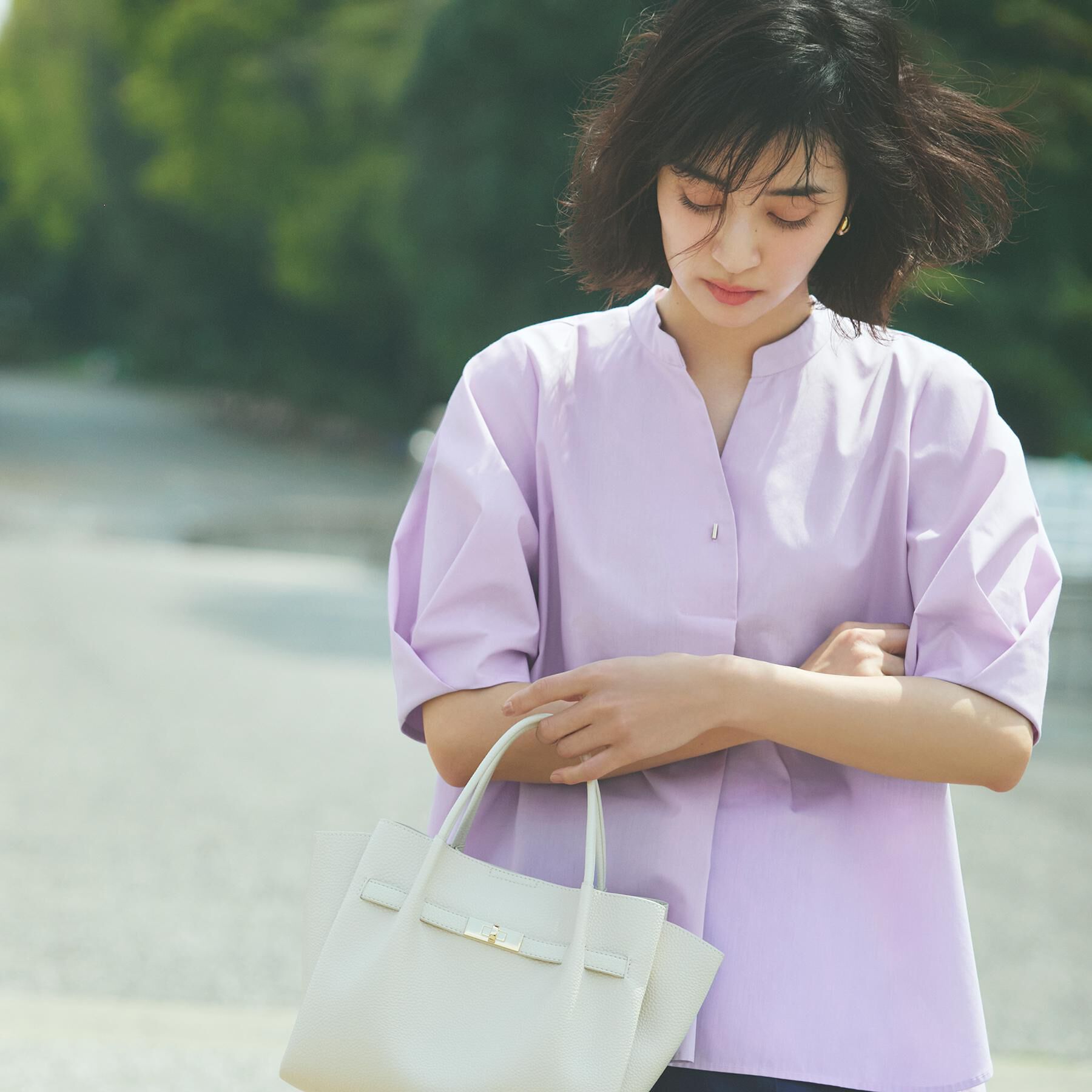 OPAQUE.CLIP「スキッパータックスリーブブラウス【洗濯機洗い可】」|シャツ・ブラウス|