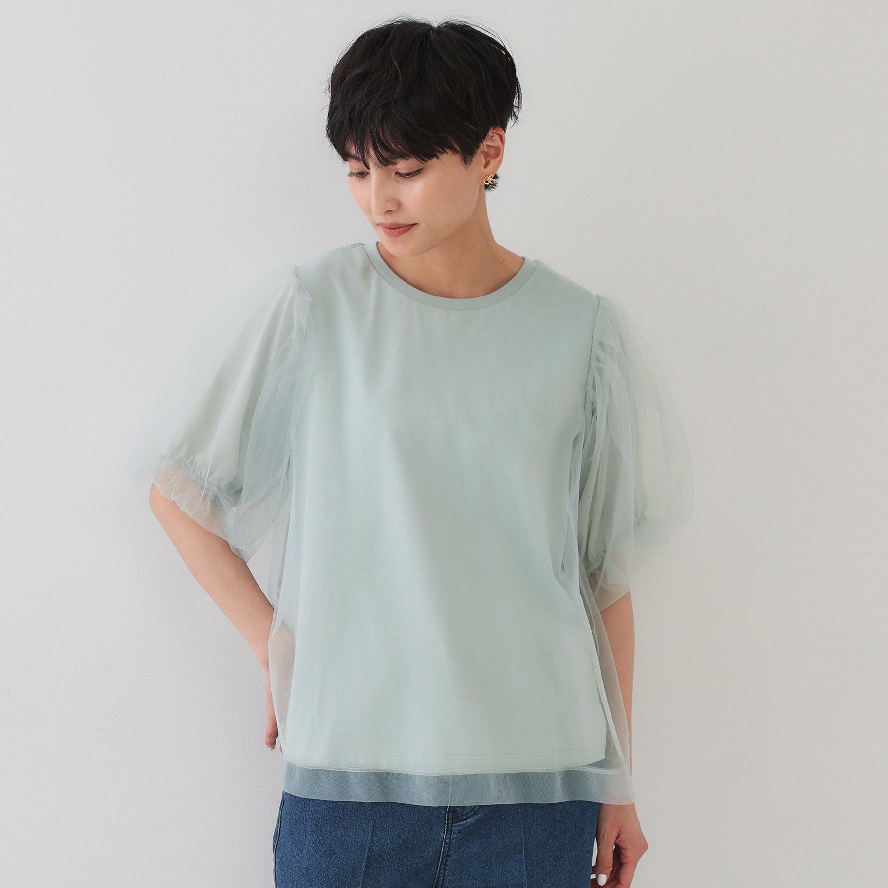 OPAQUE.CLIP「チュールレイヤードトップス【洗濯機洗い可】」|Tシャツ・カットソー|