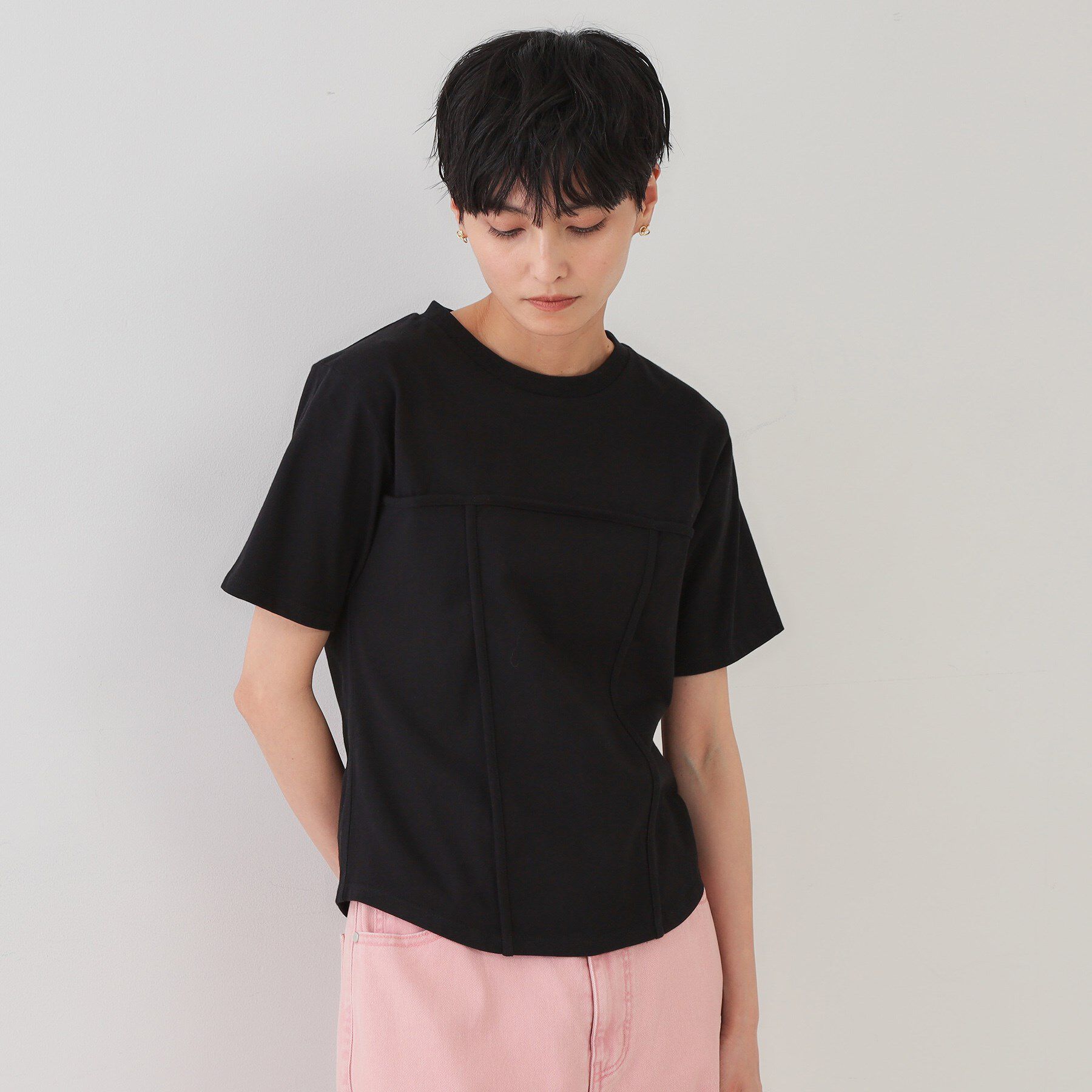 OPAQUE.CLIP「切り替えデザインカットソー【洗濯機洗い可】」|Tシャツ・カットソー|ブラック(019)