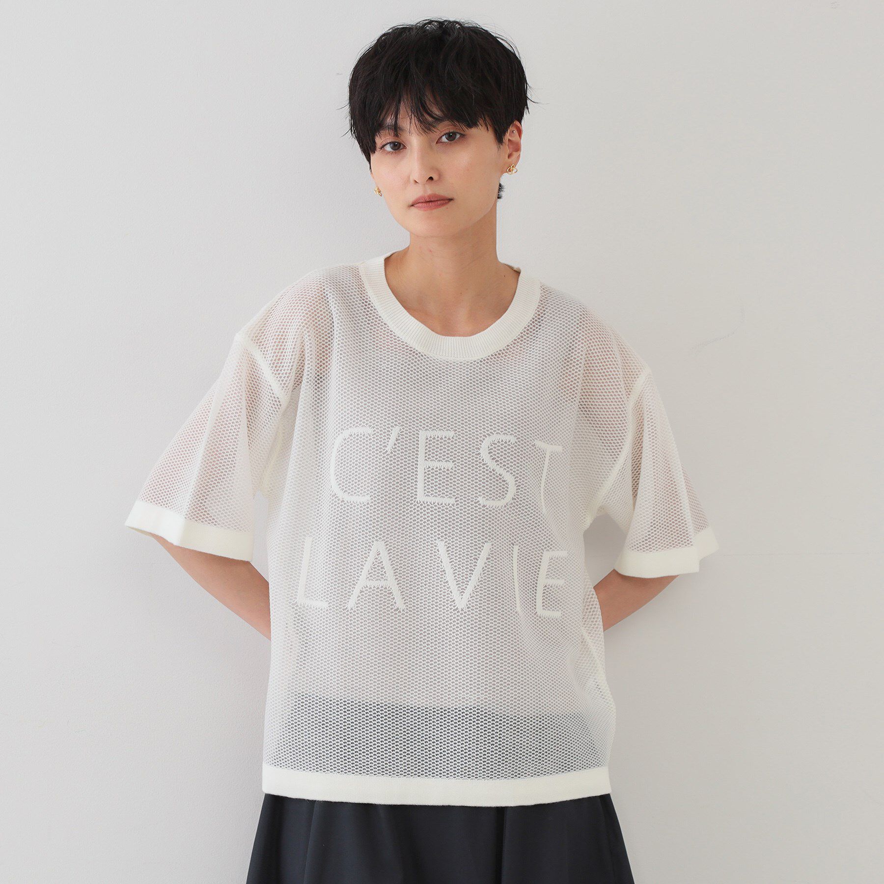 OPAQUE.CLIP「メッシュロゴニット【洗濯機洗い可】」|ニット・セーター|