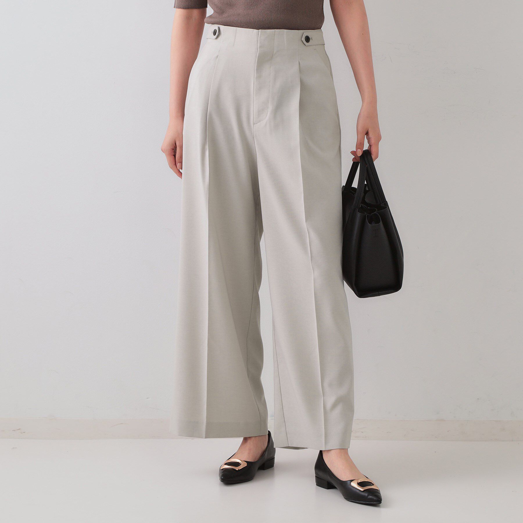 OPAQUE.CLIP「ストレッチデザインワイドパンツ/セットアップ対応可【UV/接触冷感/洗濯機洗い可/抗ピル】」|その他|ライトグレー(011