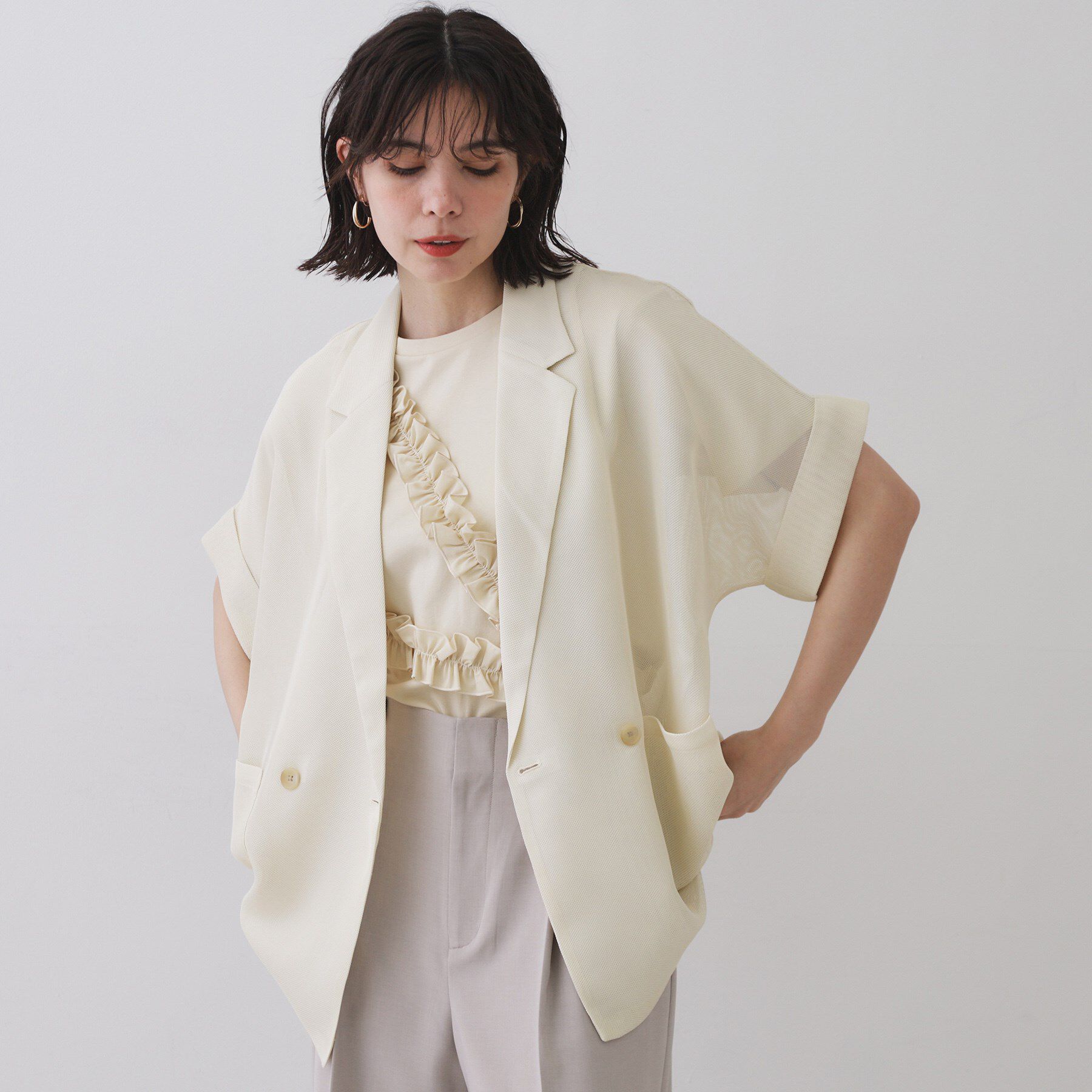 OPAQUE.CLIP「メッシュテーラードジャケット【洗濯機洗い可】」|テーラードジャケット|