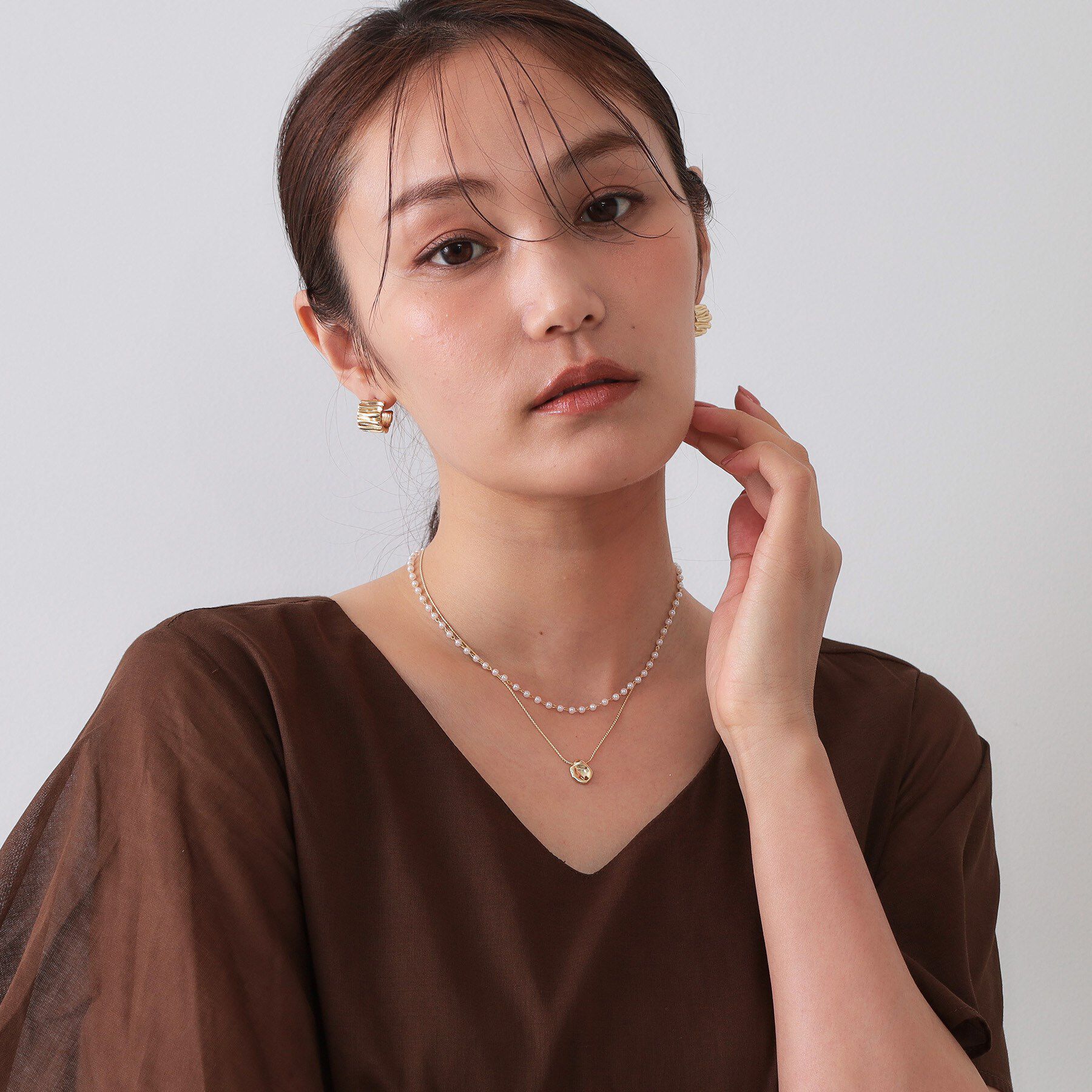 OPAQUE.CLIP「フェイクパール&times;コインチェーン 2連ネックレス」|ネックレス|