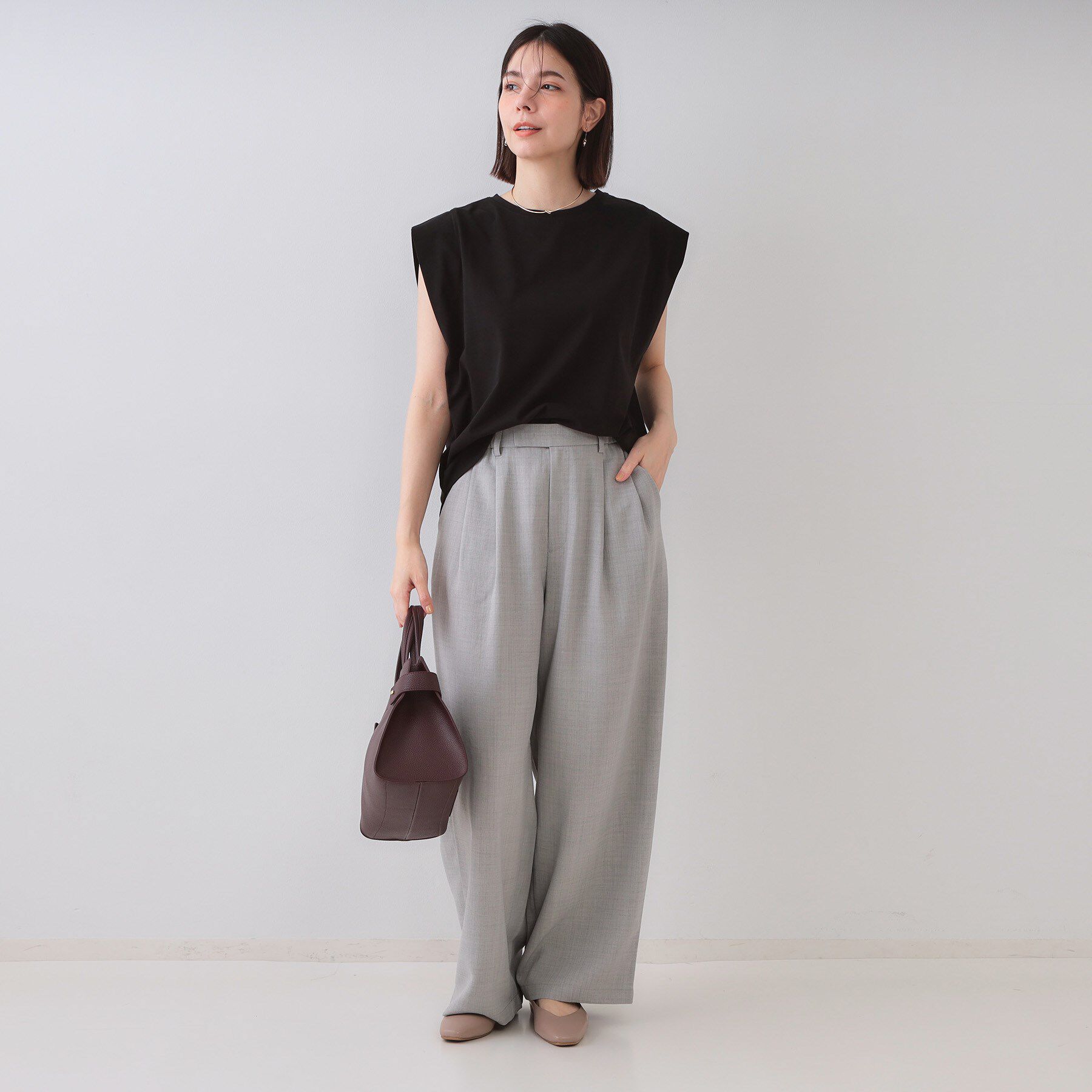 OPAQUE.CLIP「ボクシーノースリーブカットソー【洗濯機洗い可】」|Tシャツ・カットソー|