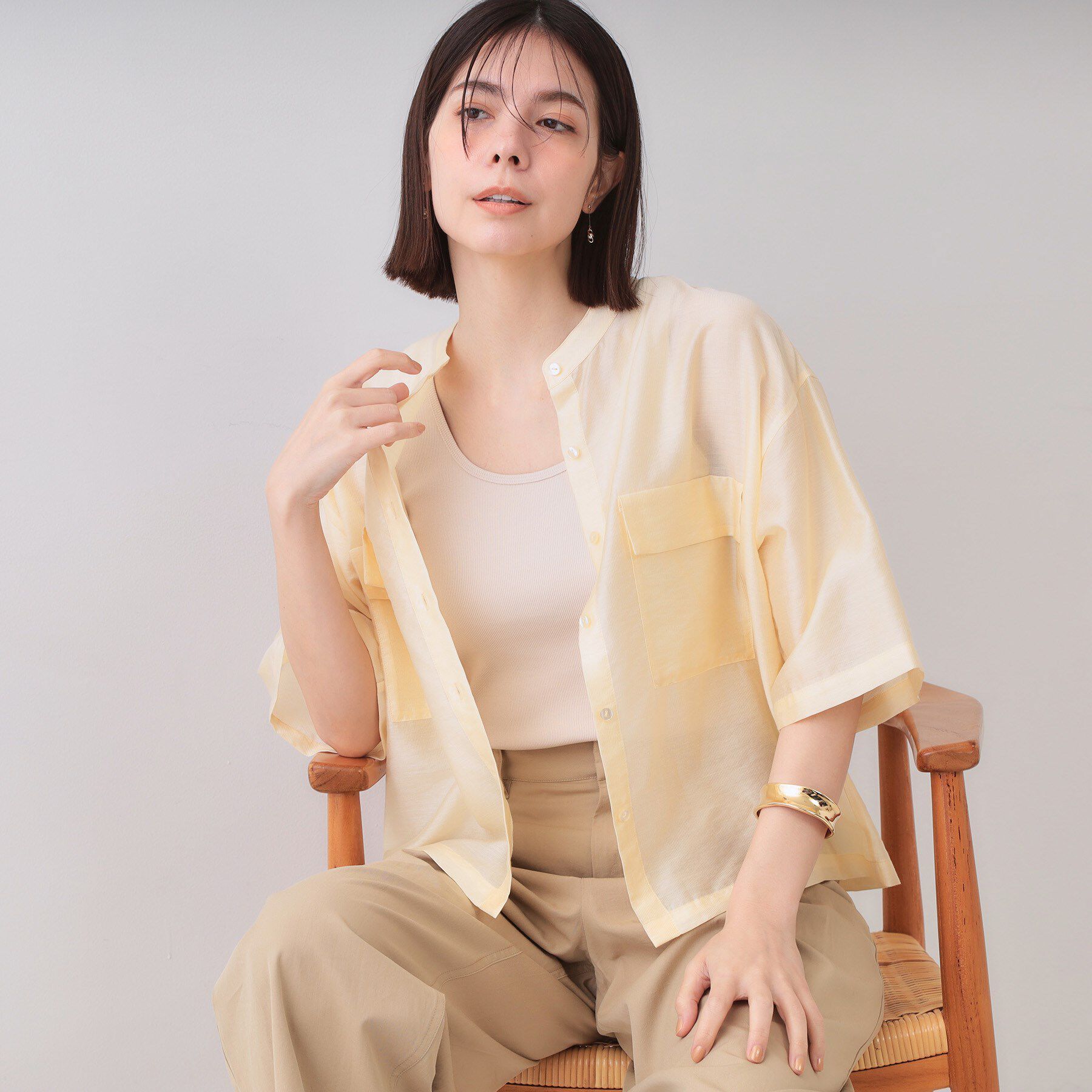 OPAQUE.CLIP「シアーダブルポケットシャツ【洗濯機洗い可】」|シャツ・ブラウス|アイボリー(004)