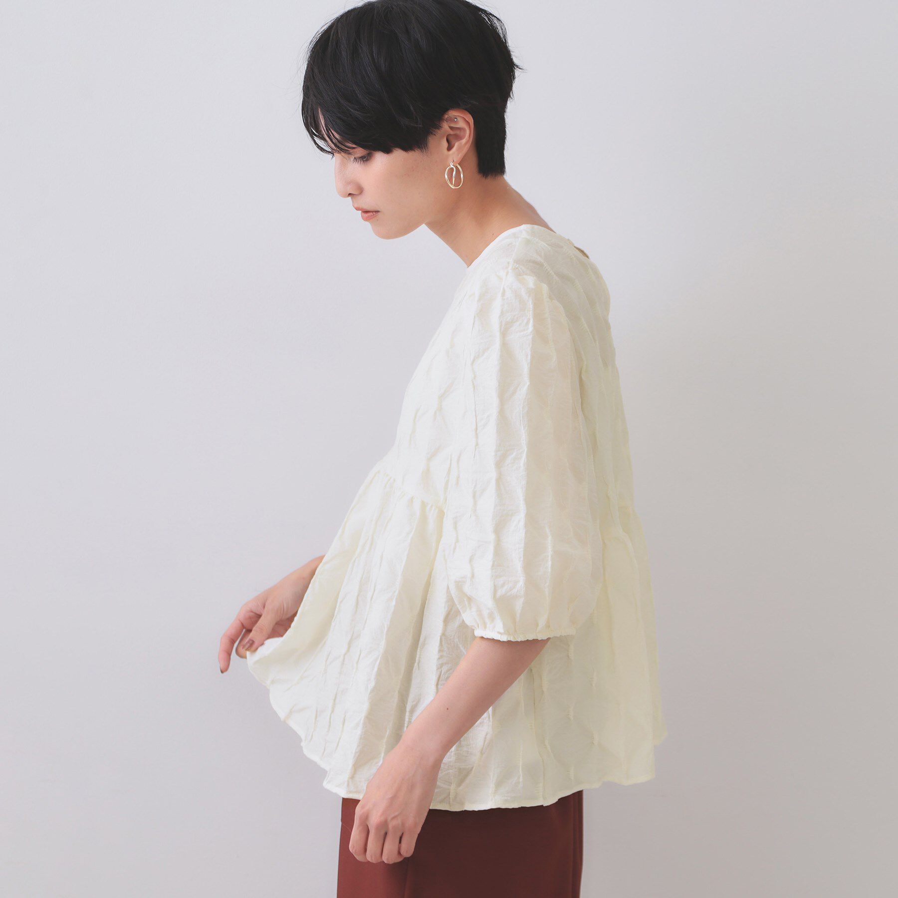 OPAQUE.CLIP「ふくれジャカードペプラムブラウス【洗濯機洗い可】」|シャツ・ブラウス|