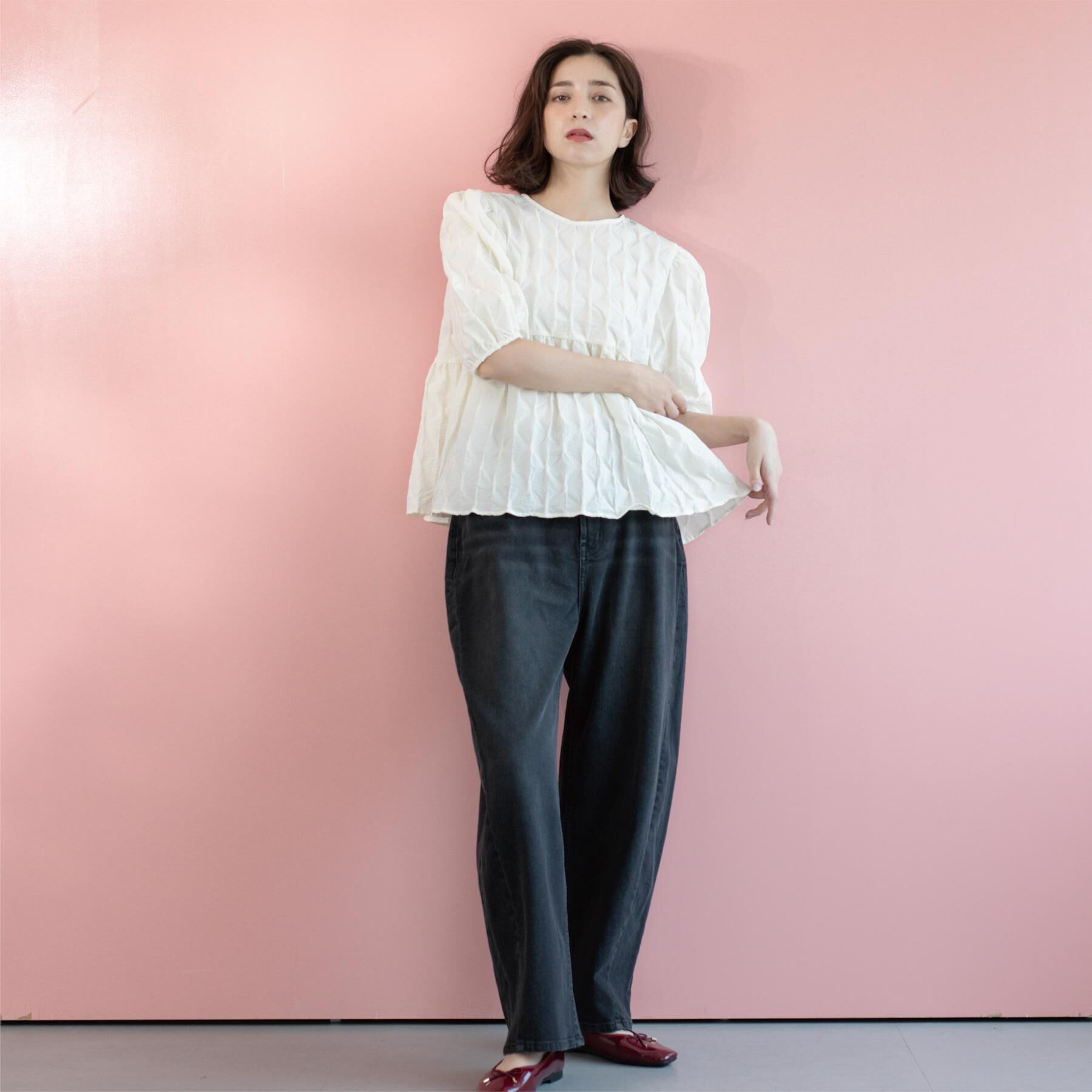 OPAQUE.CLIP「ふくれジャカードペプラムブラウス【洗濯機洗い可】」|シャツ・ブラウス|