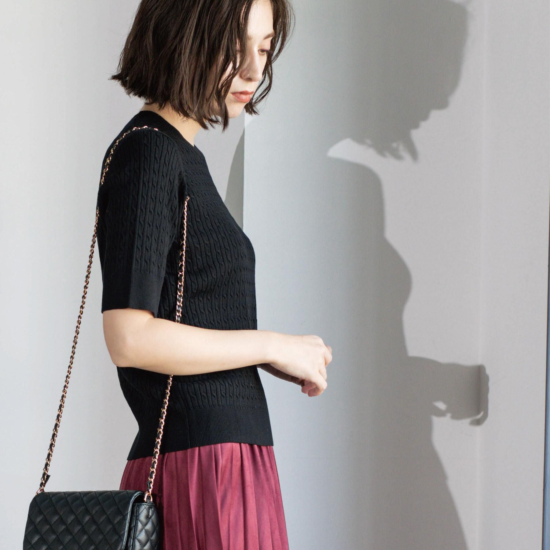 OPAQUE.CLIP「ケーブルハーフスリーブニット【UVケア/洗濯機OK】《6col/S～LL》」|ニット・セーター|