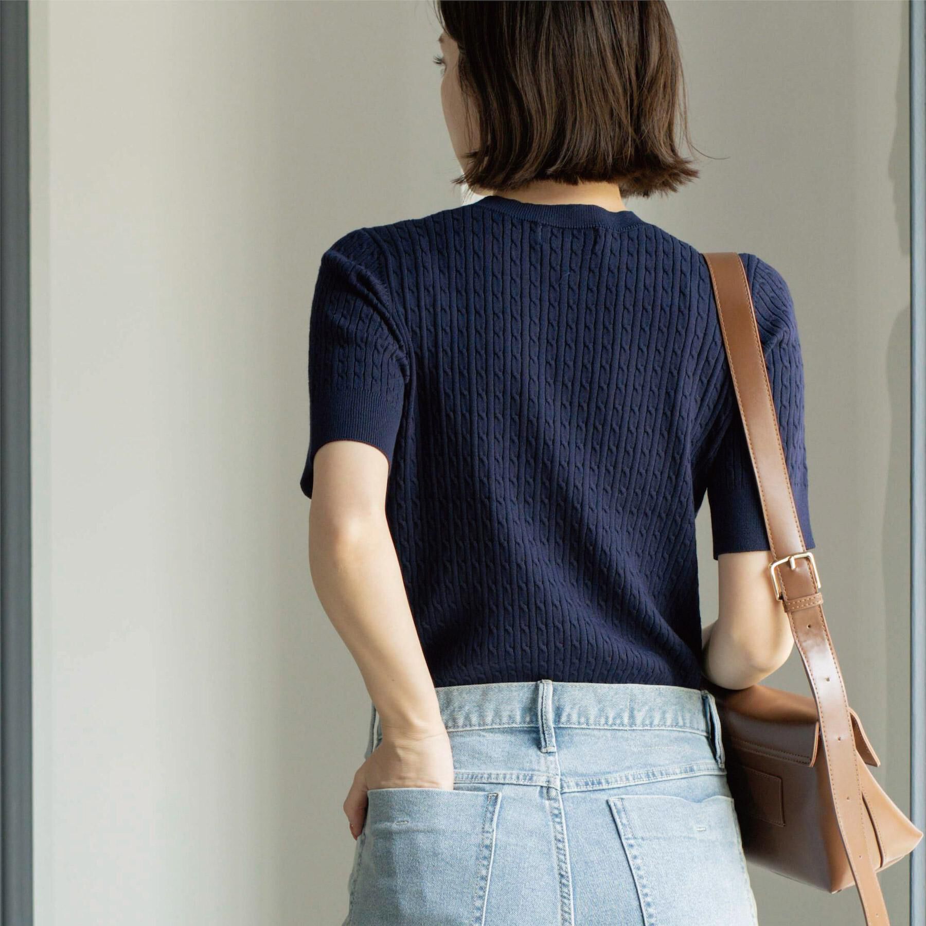 OPAQUE.CLIP「ケーブルハーフスリーブニット【UVケア/洗濯機OK】《6col/S～LL》」|ニット・セーター|