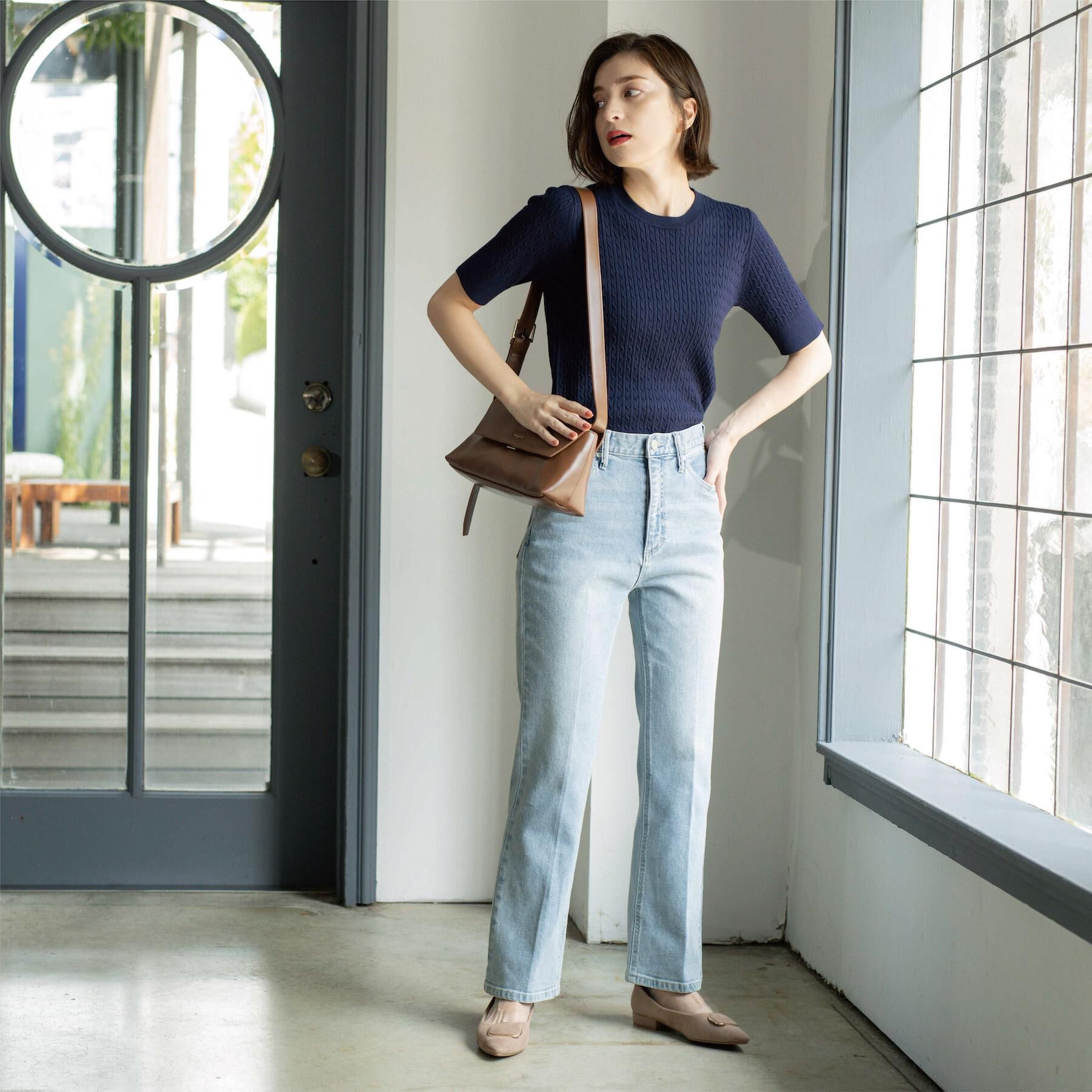 OPAQUE.CLIP「ケーブルハーフスリーブニット【UVケア/洗濯機OK】《6col/S～LL》」|ニット・セーター|