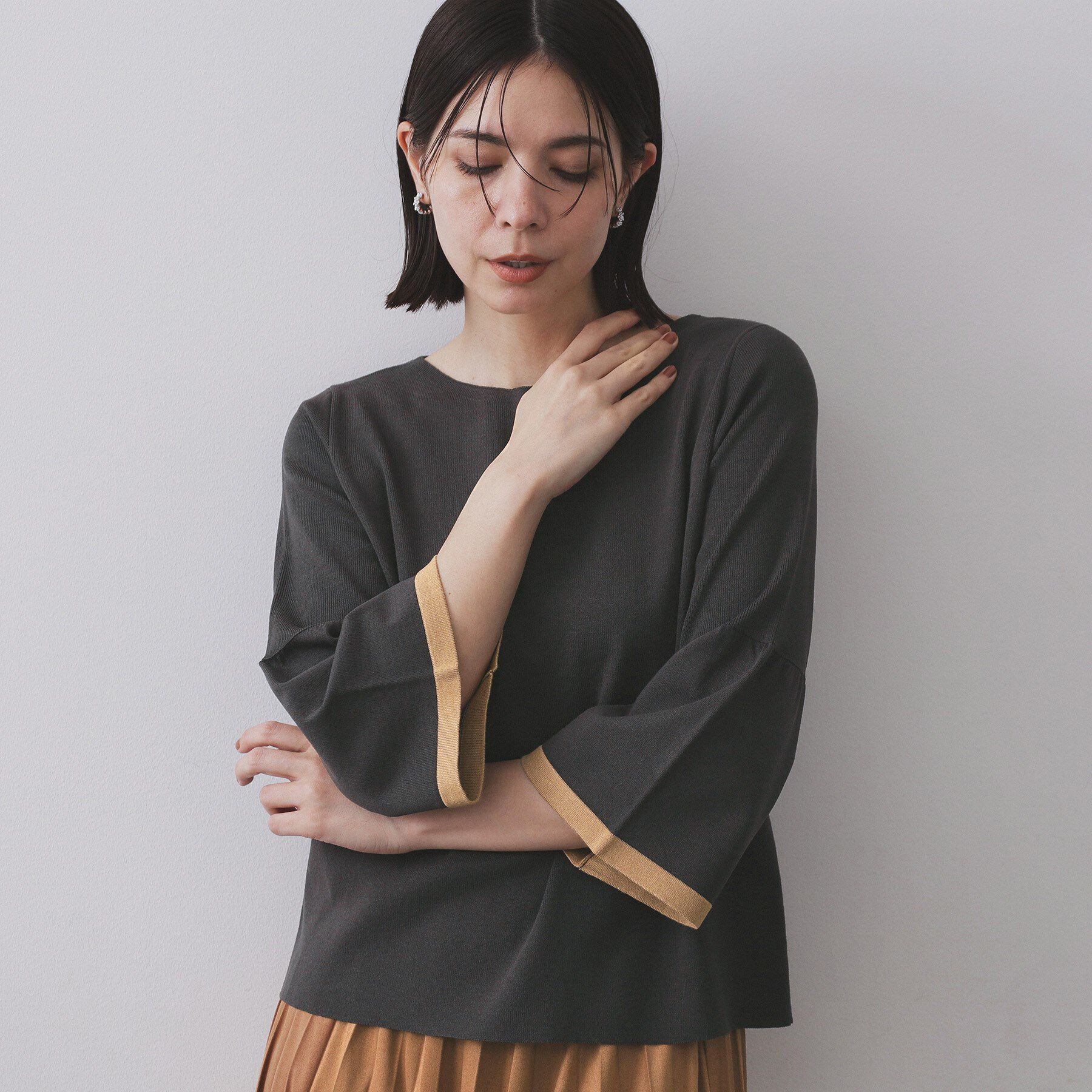 OPAQUE.CLIP「配色フレアスリーブニット【UVケア/洗濯機OK】」|ニット・セーター|