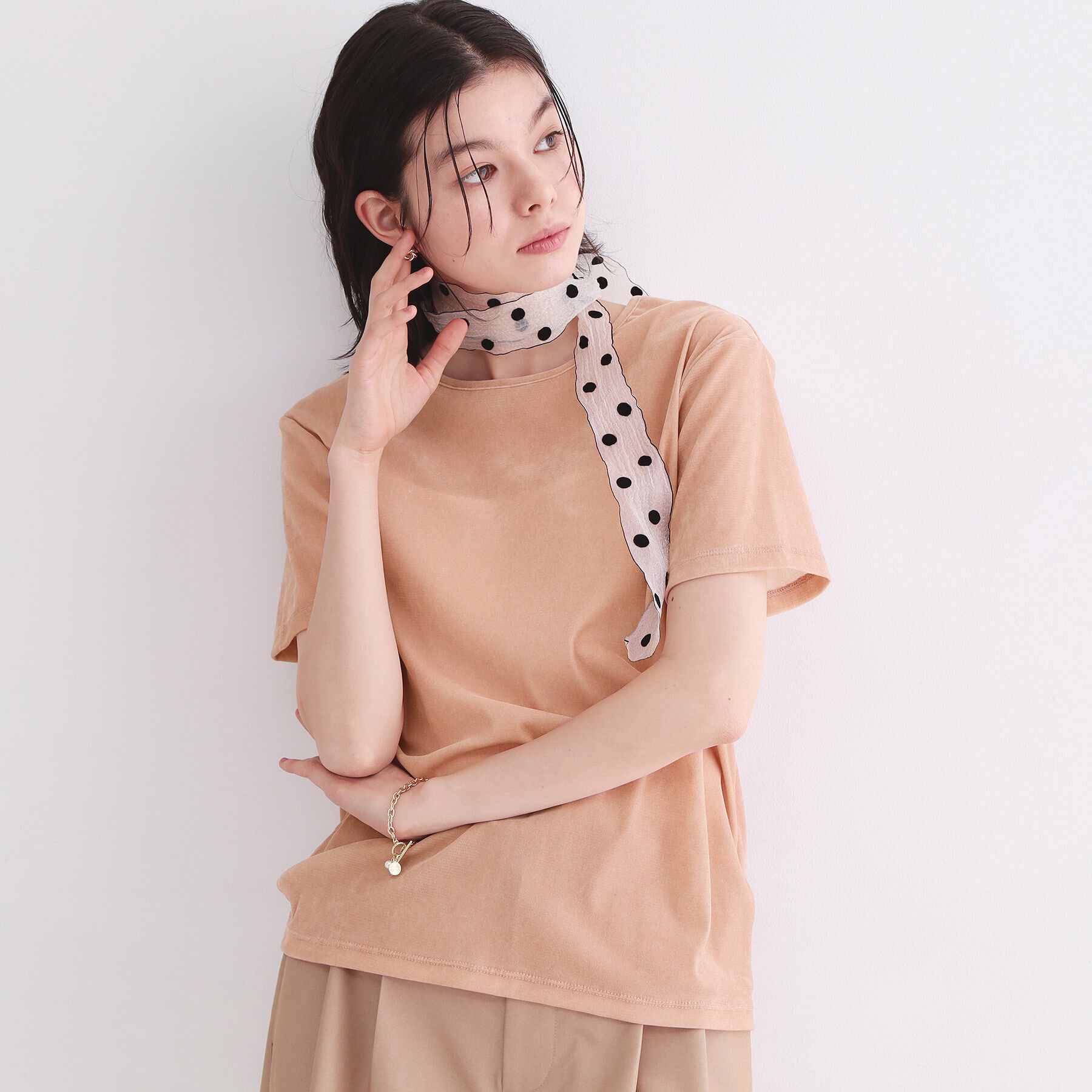 OPAQUE.CLIP「フロッキーチュールTシャツ【洗濯機洗い可】」|Tシャツ・カットソー|ライトピンク(070