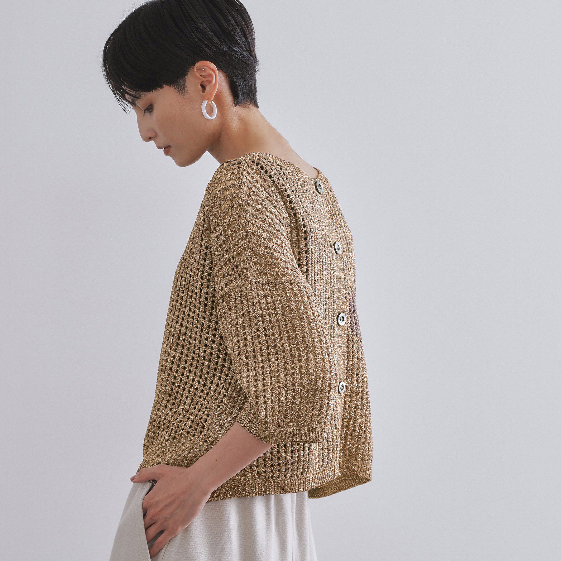 OPAQUE.CLIP「2WAY ラメメッシュニット【洗濯機洗い可/抗ピル】」|ニット・セーター|ブロンズ(008)