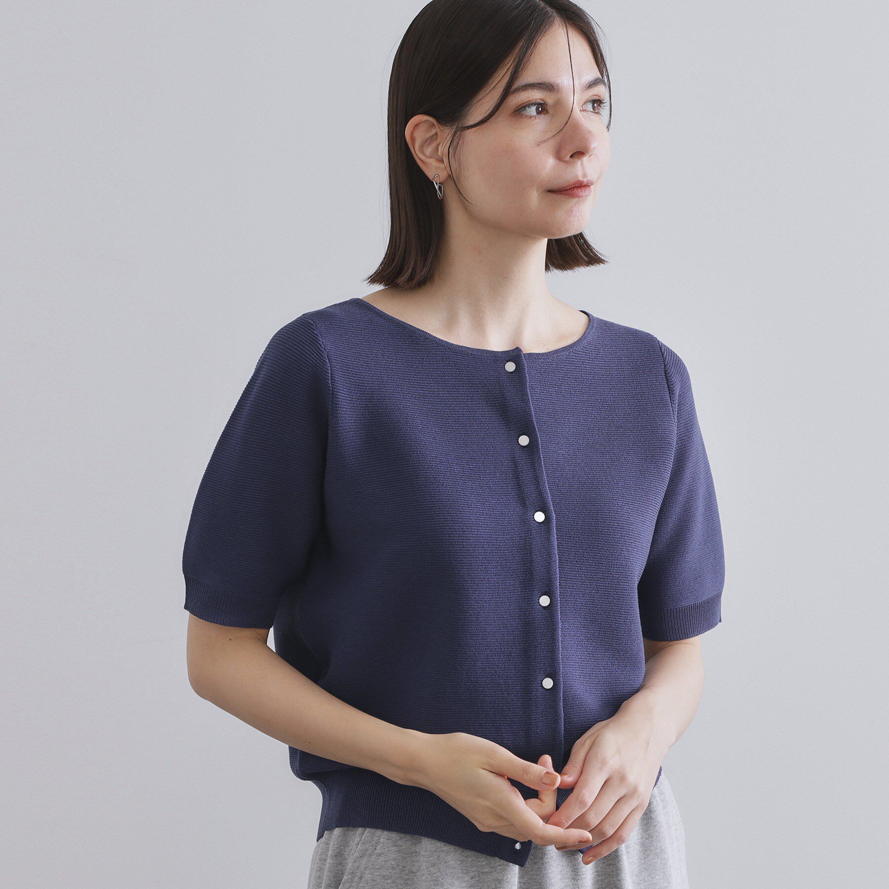 OPAQUE.CLIP「ガーダーニットカーディガン【UVケア/洗濯機洗い可】」|カーディガン|ネイビー(094)