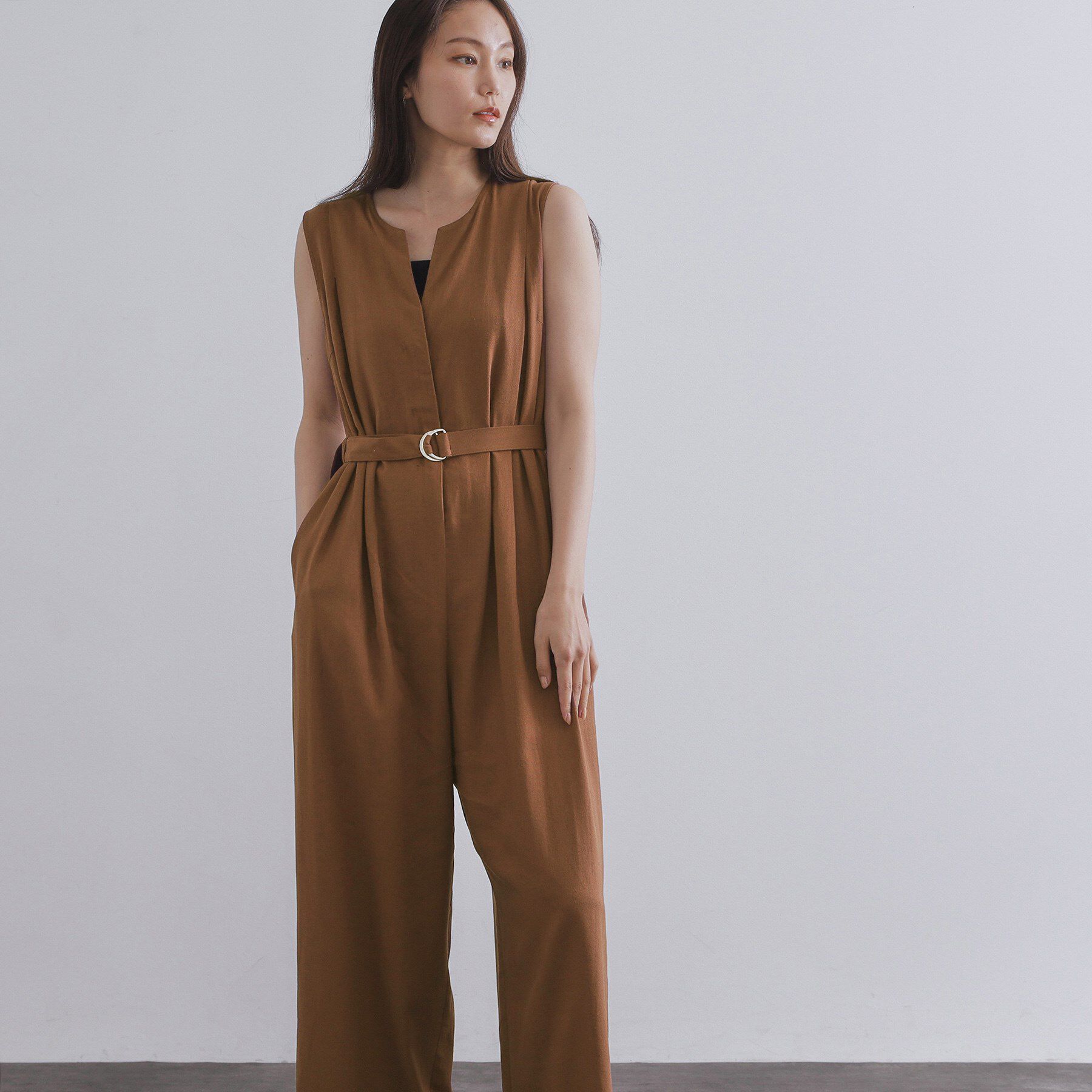 OPAQUE.CLIP「《Can Cam掲載》麻混ベルト付きオールインワン【洗濯機洗い可】」|オールインワン|