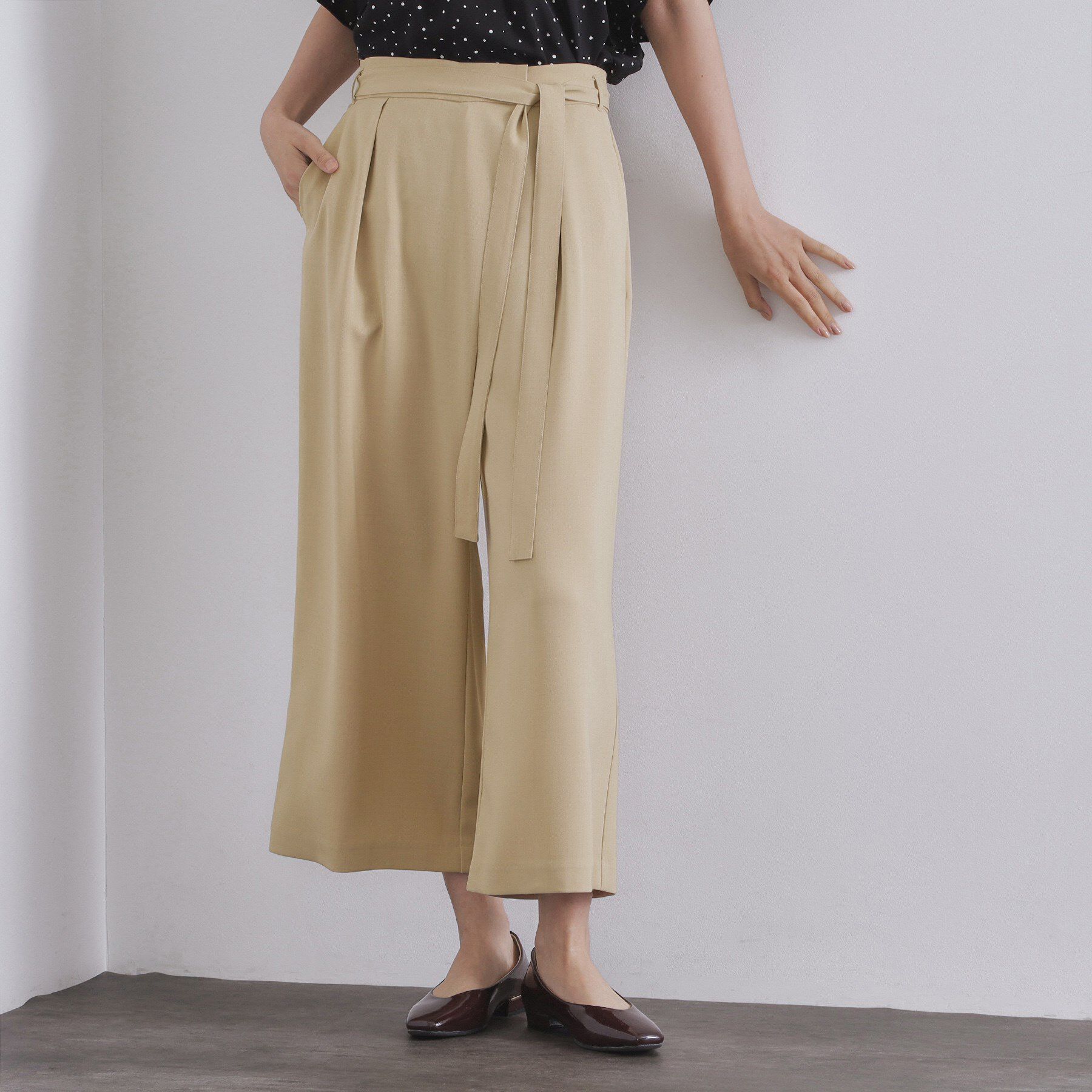 OPAQUE.CLIP「サッシュリボン付きラップデザインパンツ【洗濯機洗い可】」|その他|ベージュ(052)