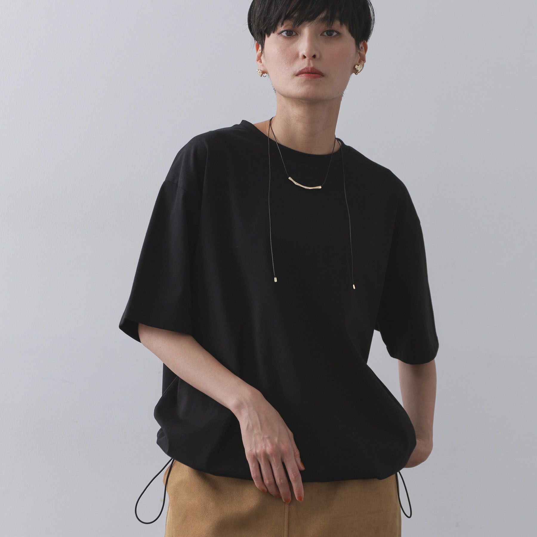 OPAQUE.CLIP「裾ドロストTシャツ【洗濯機洗い可】」|Tシャツ・カットソー|ブラック(019)