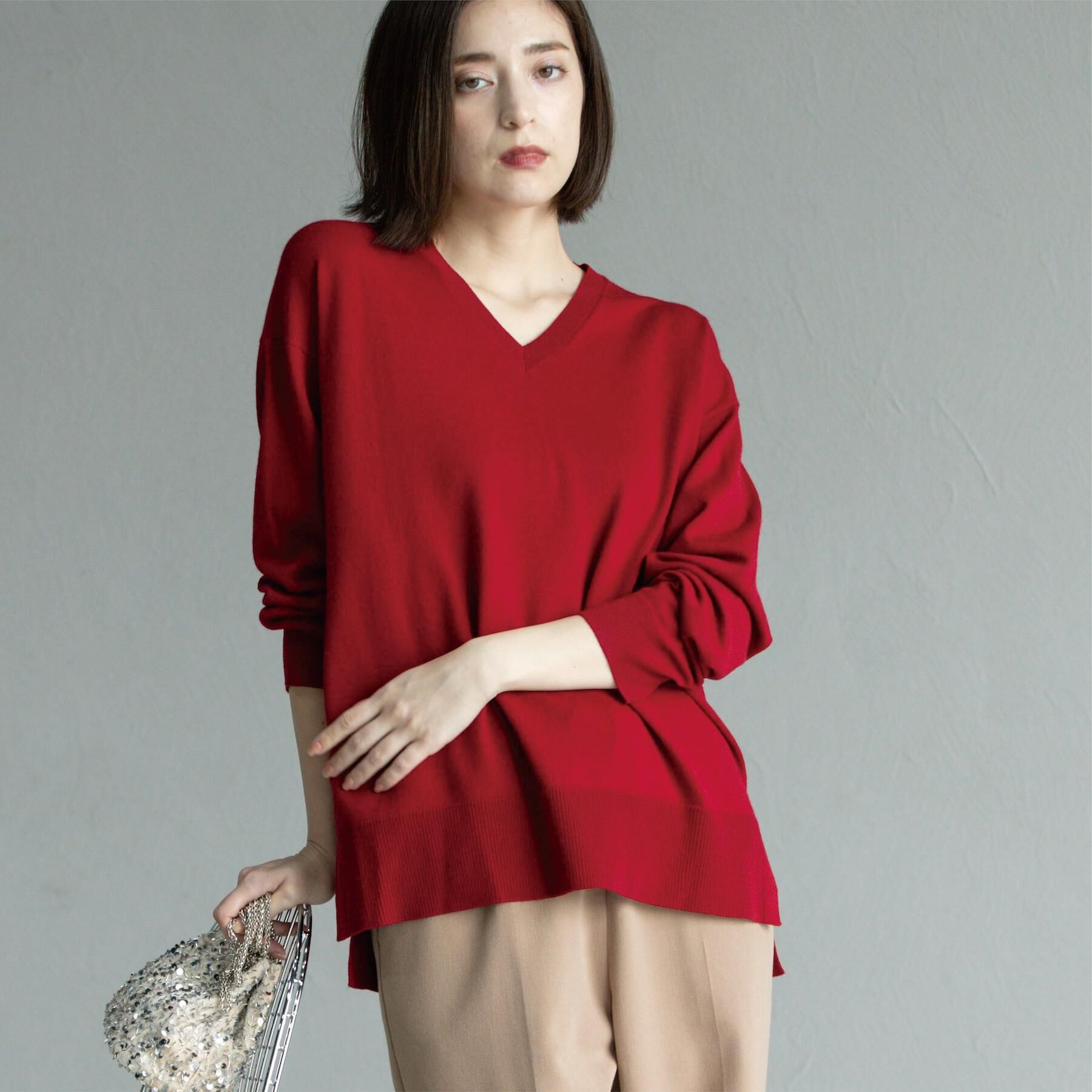 OPAQUE.CLIP「Vネックニット/エクストラファインメリノウール【THEシリーズ/洗濯機OK】」|ニット・セーター|