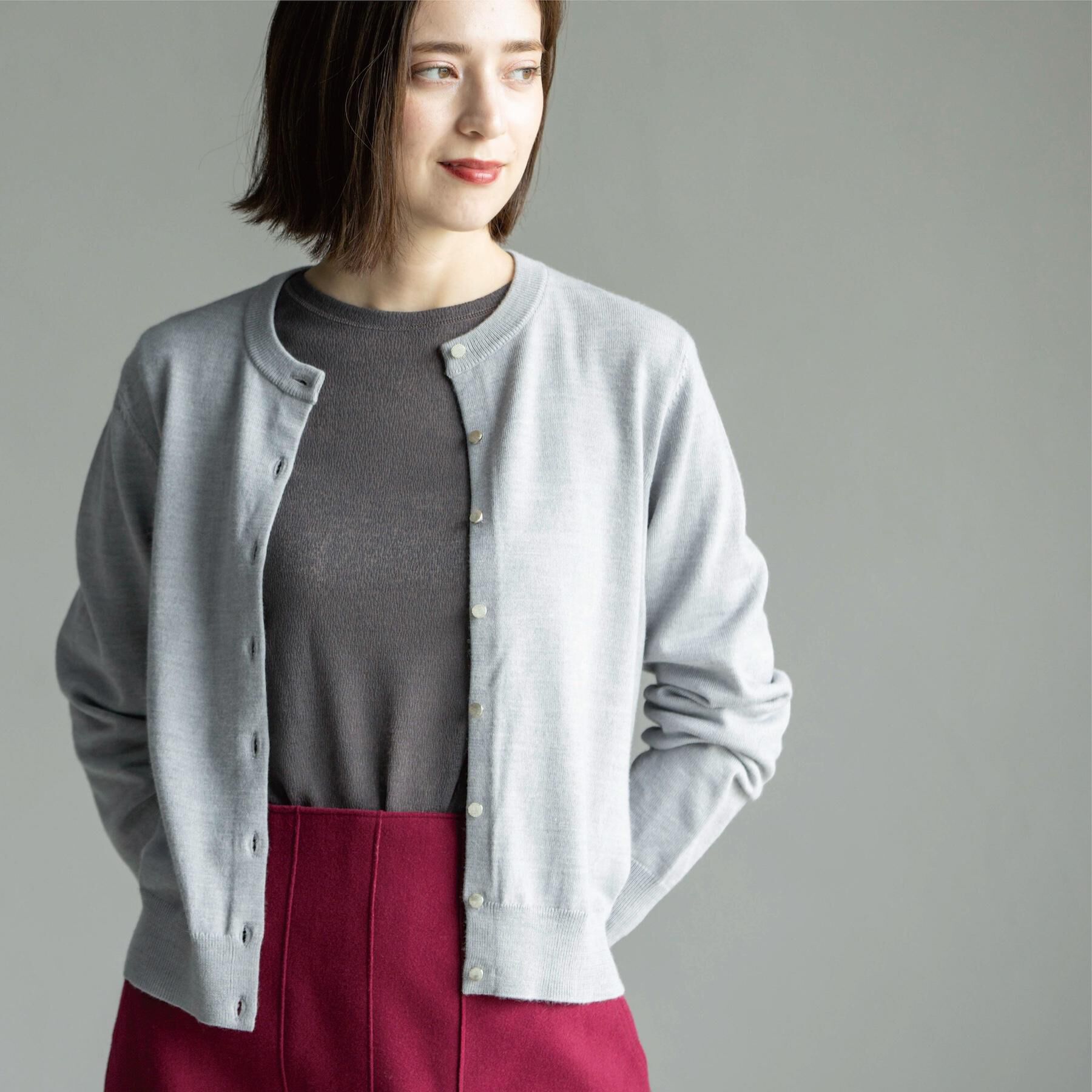 OPAQUE.CLIP「クルーニットカーディガン/エクストラファインメリノウール【THEシリーズ/洗濯機OK】」|カーディガン|