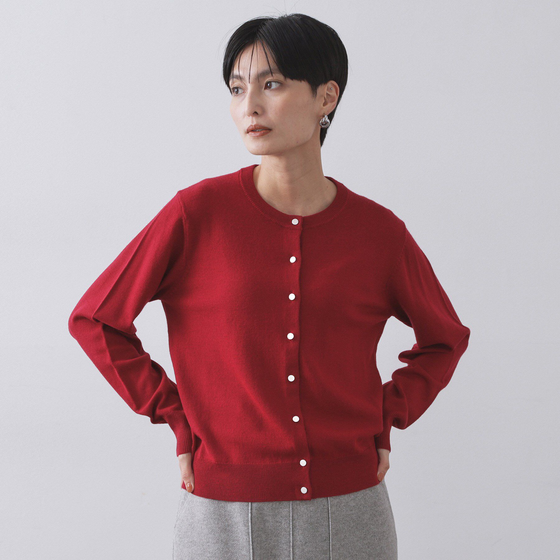 OPAQUE.CLIP「クルーニットカーディガン/エクストラファインメリノウール【THEシリーズ/洗濯機OK】」|カーディガン|