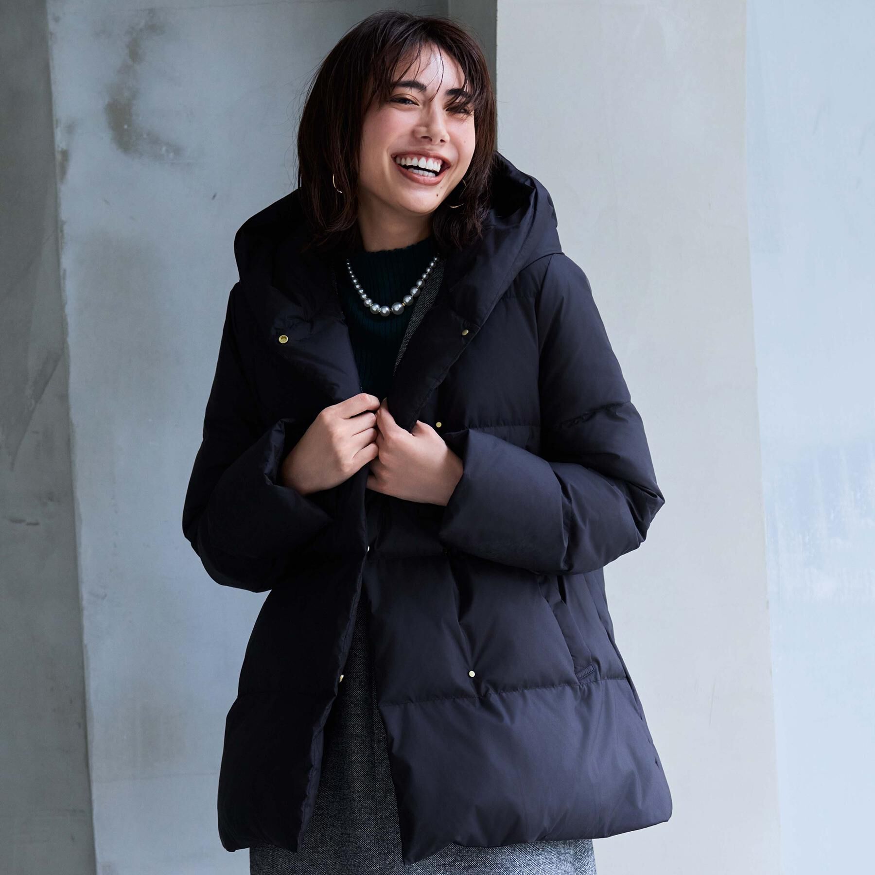 OPAQUE.CLIP「撥水フードミドルダウンコート【防風/抗菌防臭/洗濯機OK】《S～LL》」|ダウン|