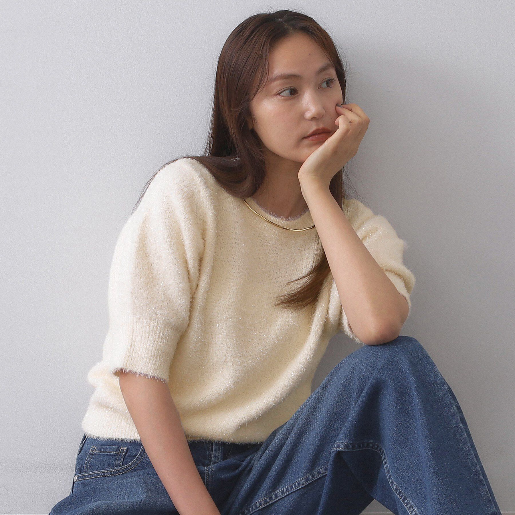 OPAQUE.CLIP「キラキラボリュームスリーブニット【洗濯機洗い可】」|ニット・セーター|アイボリー(604)