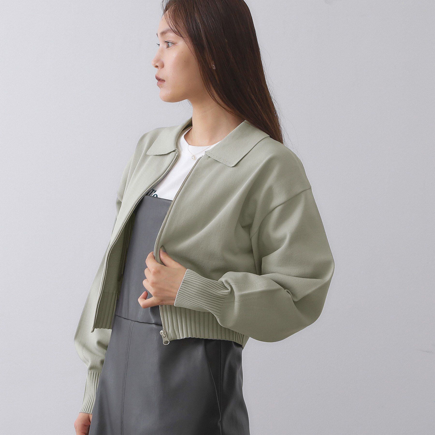 OPAQUE.CLIP「襟付きZIPアップニットカーディガン【洗濯機洗い可/抗ピル】」|カーディガン|