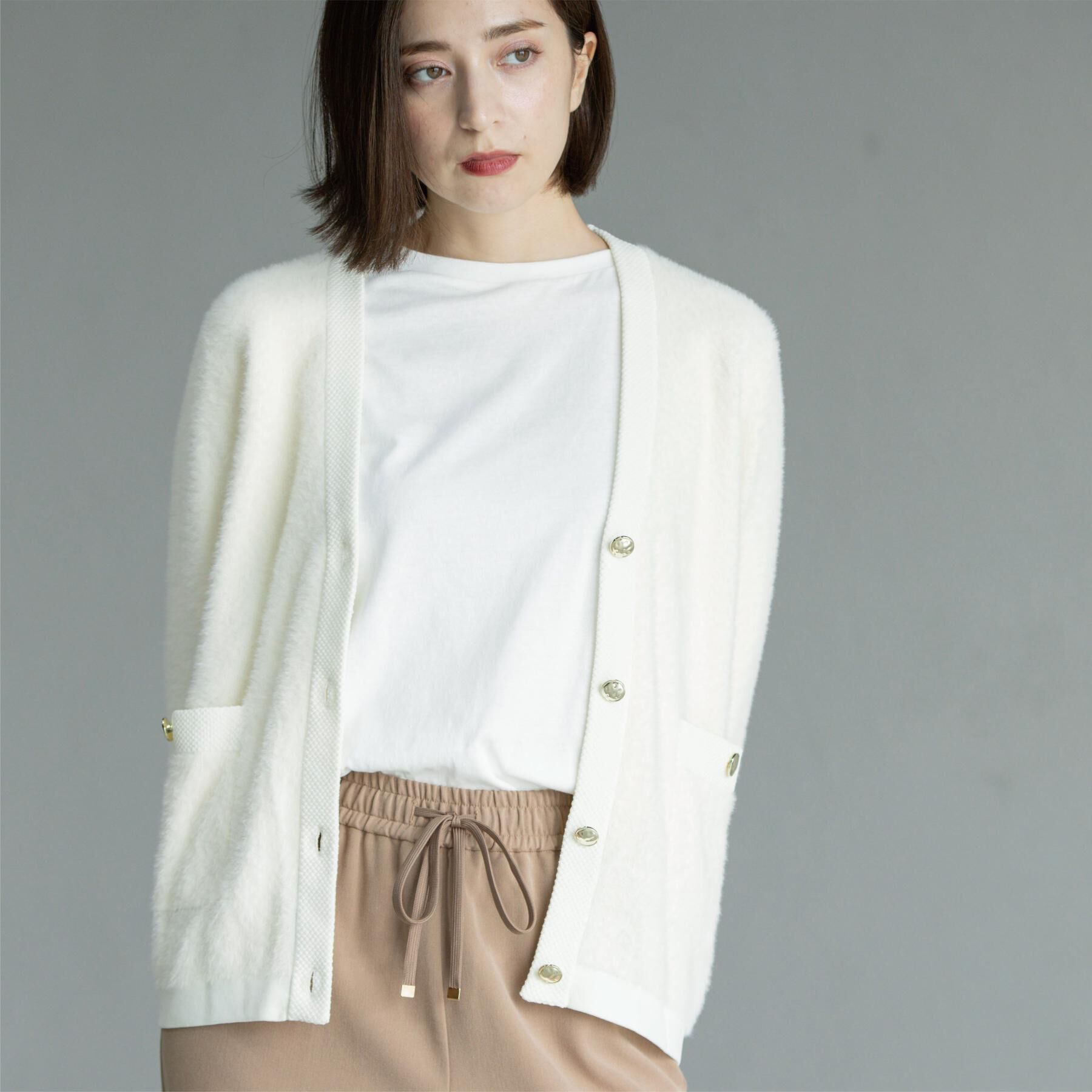 OPAQUE.CLIP「フェザーヤーンカーディガン【洗濯機OK/抗ピル】」|カーディガン|オフホワイト(003