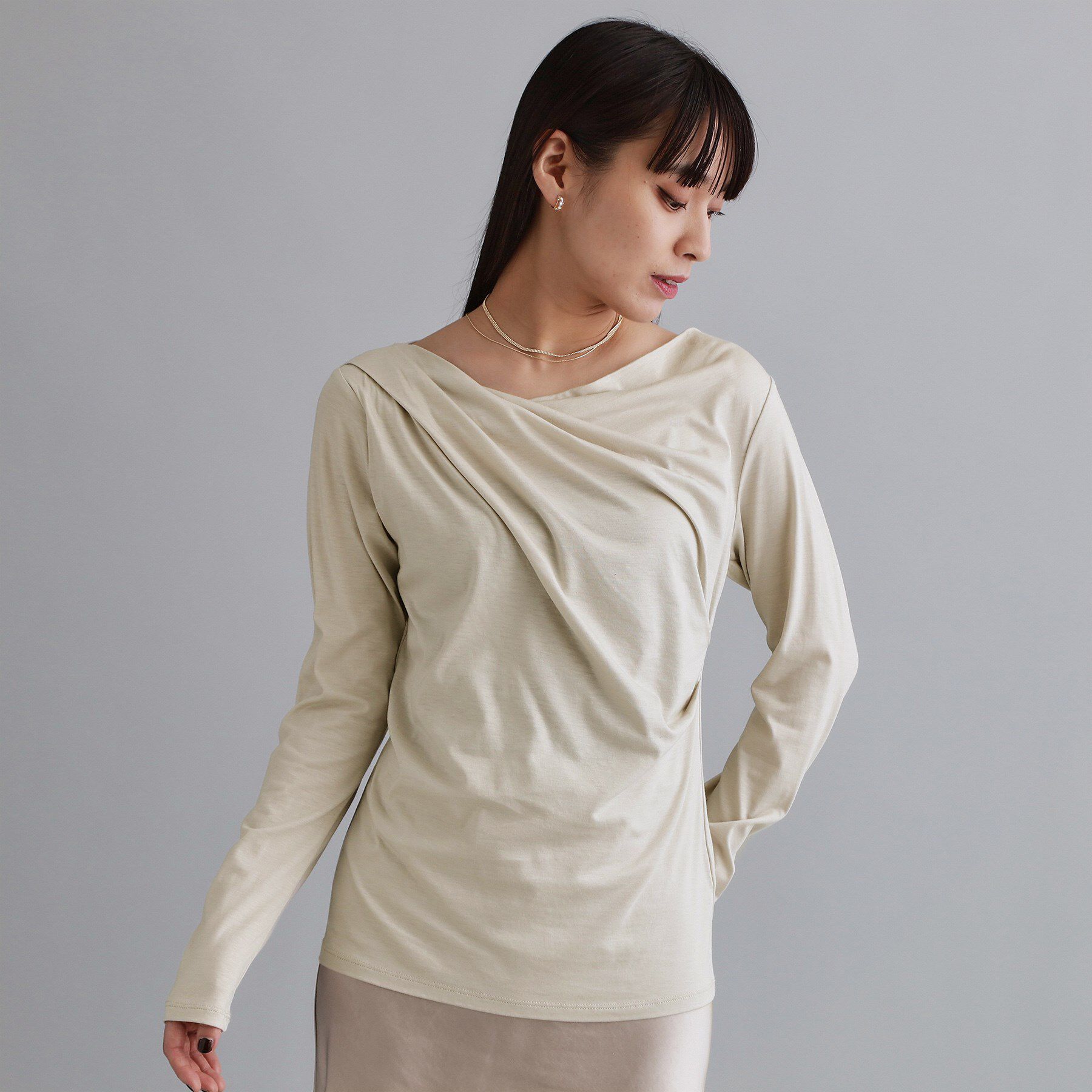 OPAQUE.CLIP「【es】アシメドレープカットソー【洗濯機OK】」|Tシャツ・カットソー|