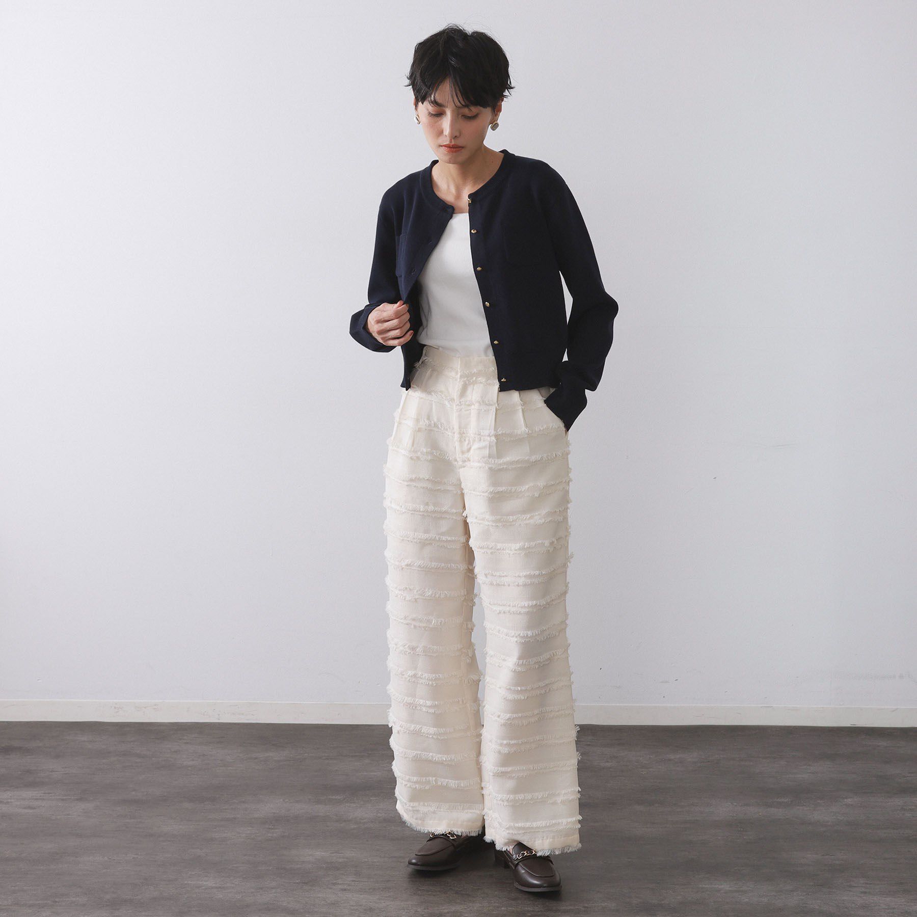 OPAQUE.CLIP「《andGIRL掲載》金ボタンニットカーディガン/衿取り外し可【洗濯機OK】」|カーディガン|